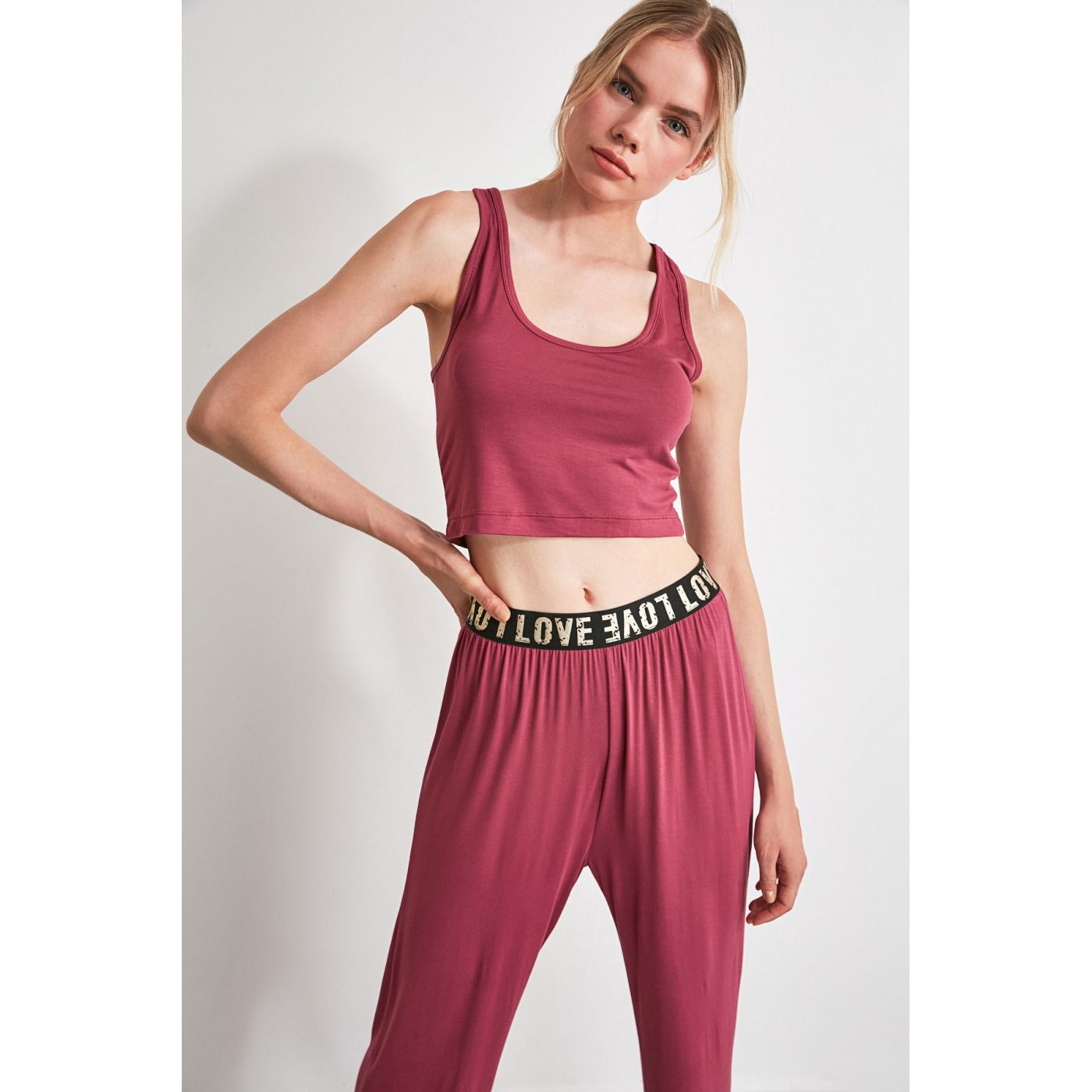 Trendyol Rose Dry Ribbon Accessory Detailed Knitted Pyjamas Set