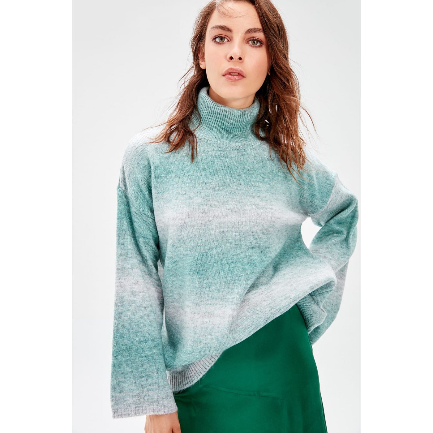 Trendyol Grey Throat Multicolored Knitwear Sweater