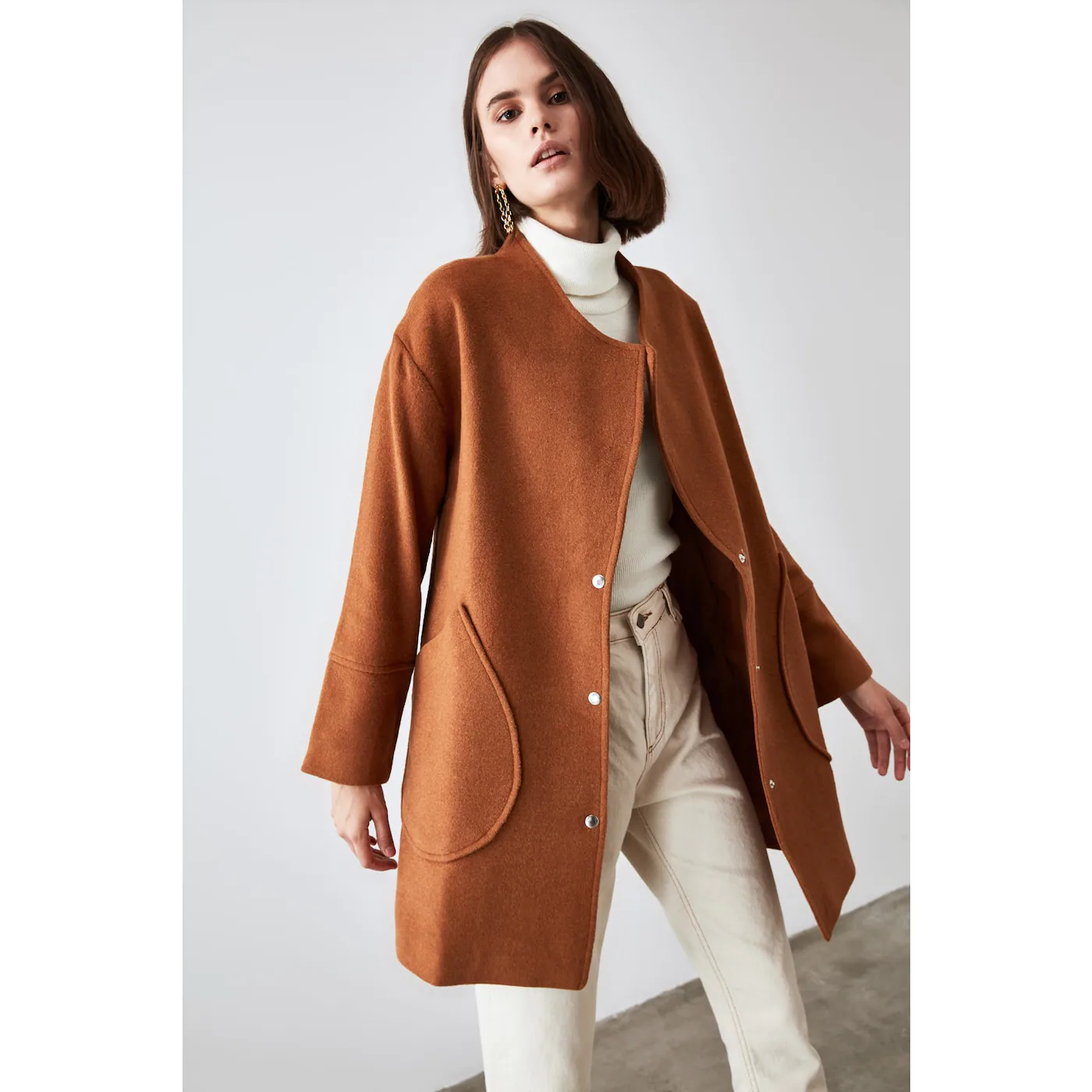 Trendyol Camel Snap Closure Pocket Detailed Oversize Cachet Kaban