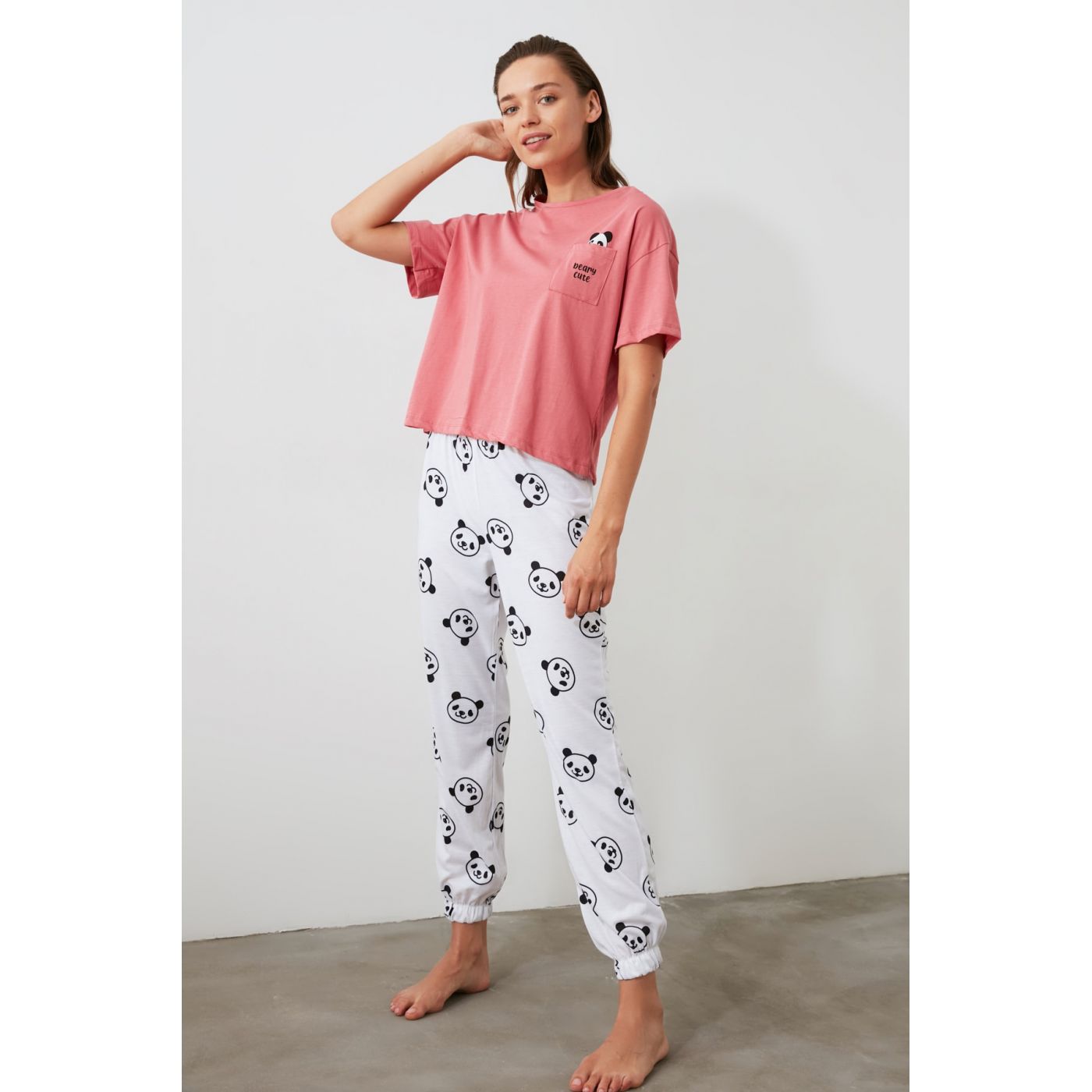 Trendyol Panda Printed Knitted Pyjamas Kit