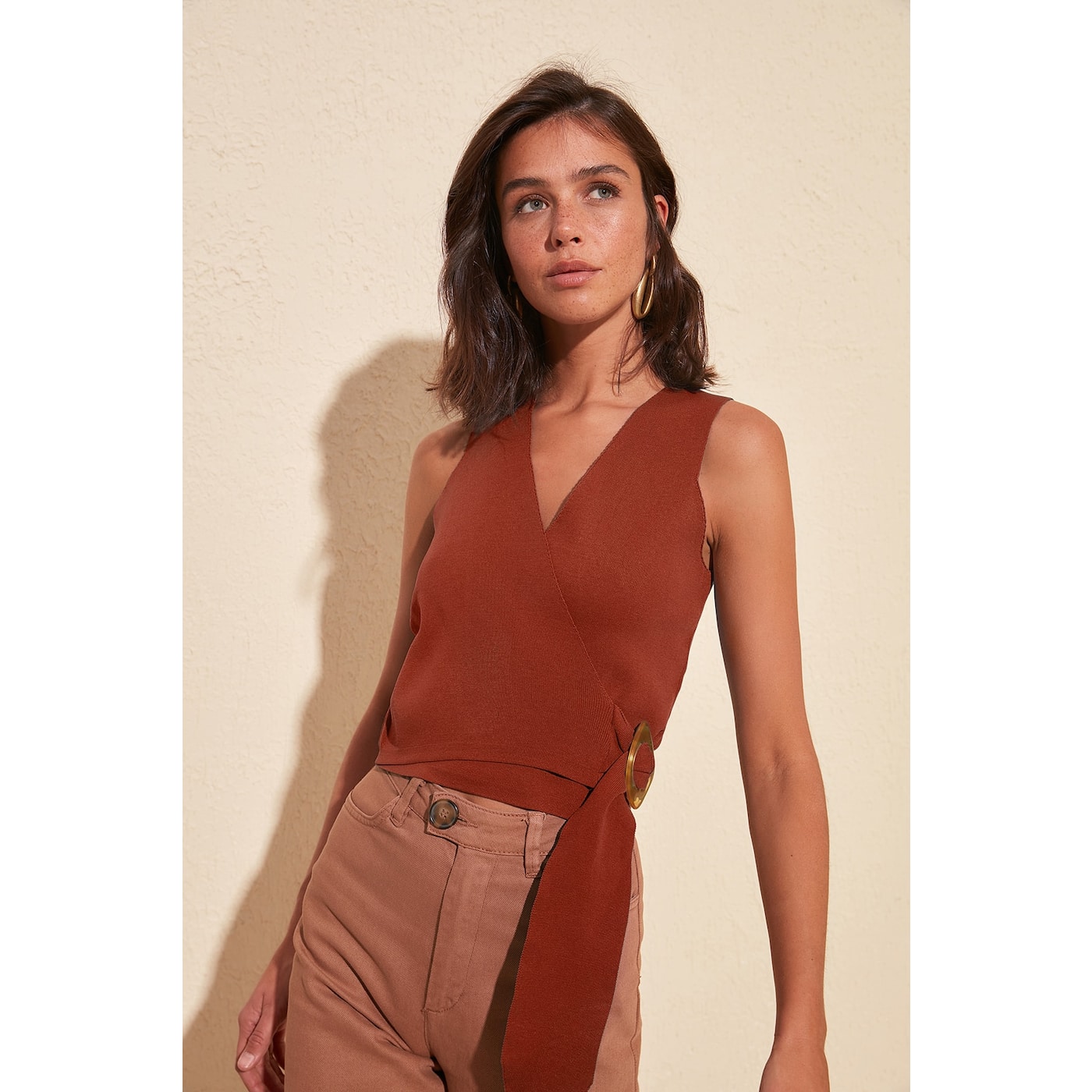 Trendyol Brown Binding Detailed Knitwear Blouse