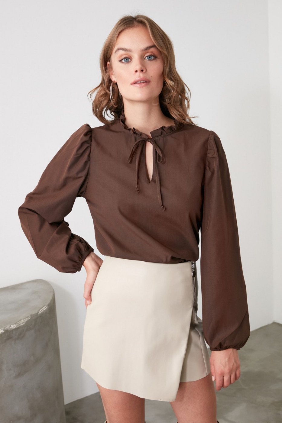 Trendyol Brown Collar Detailed Blouse