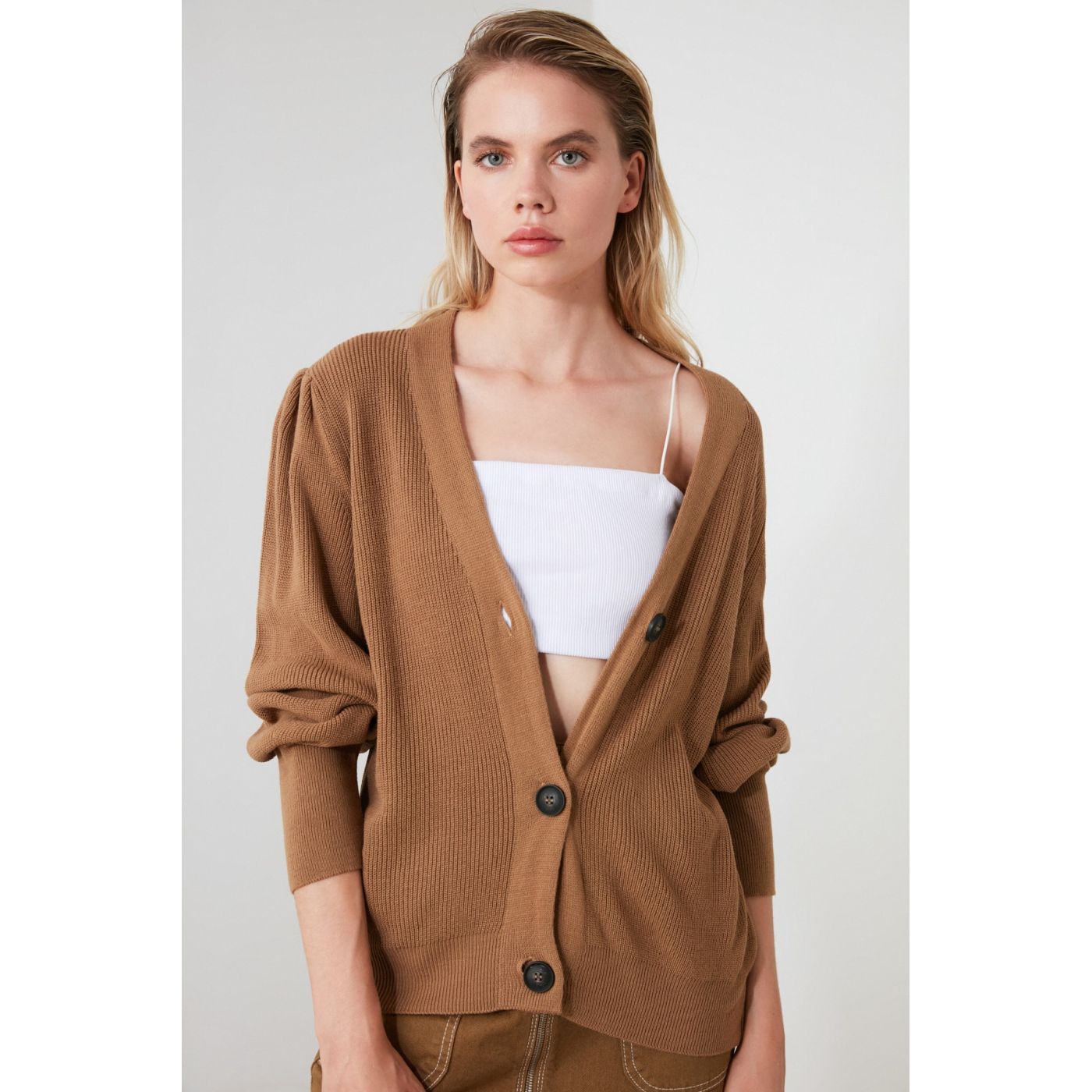 Trendyol Camel ButtonKwear Cardigan
