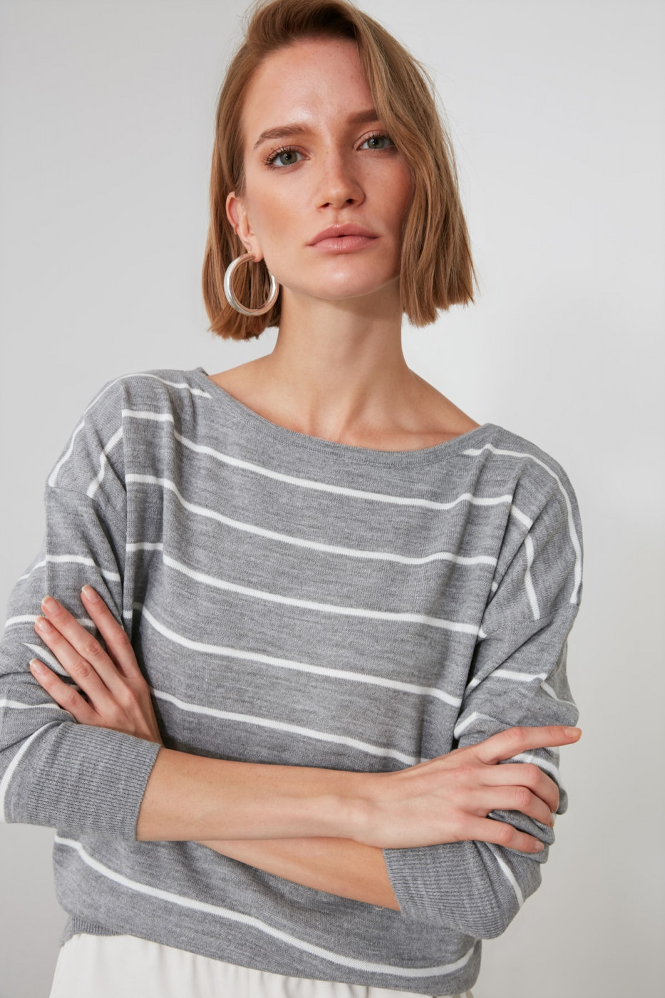 Trendyol Grey Striped Knitwear Sweater