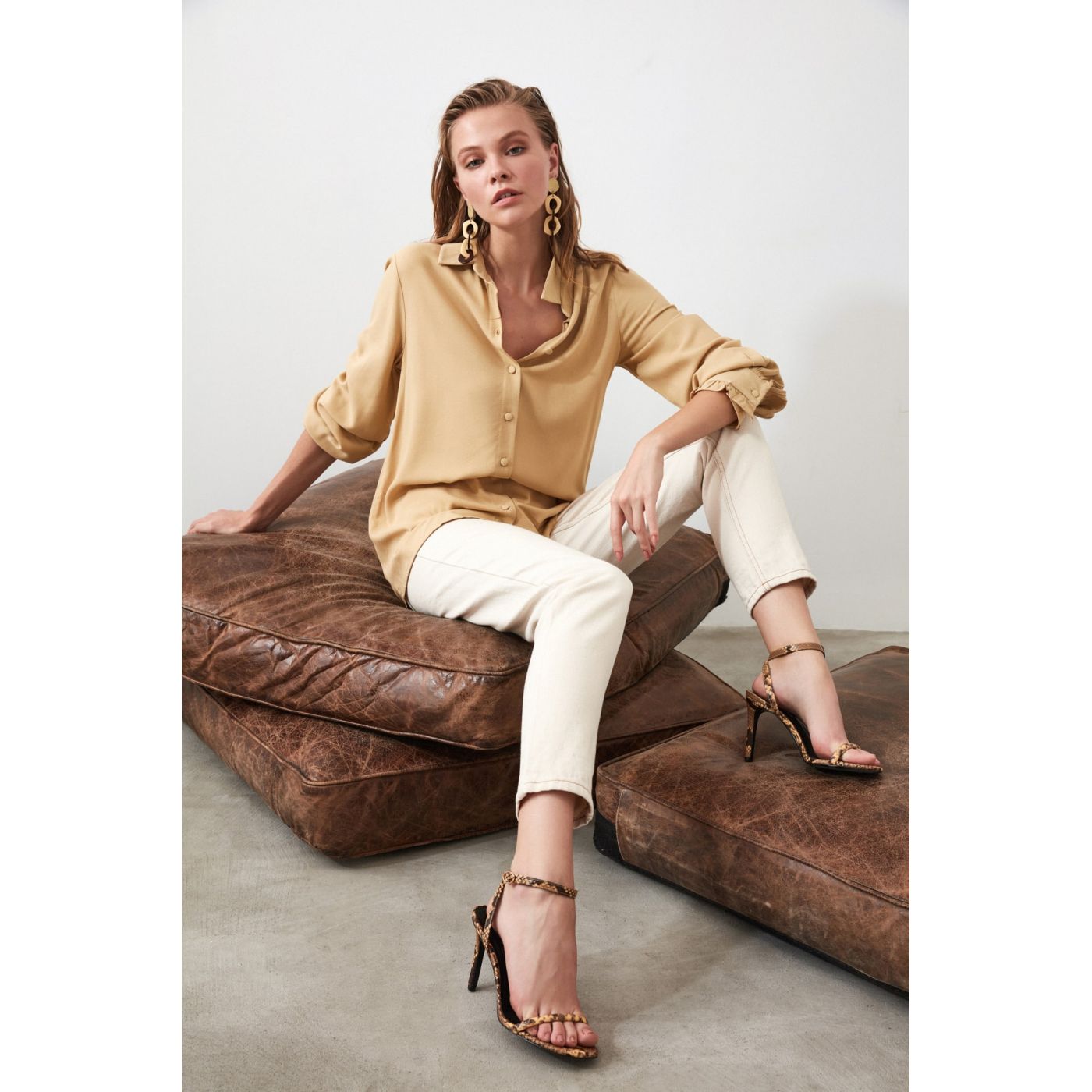 Trendyol Camel Sleeve Detailed Shirt