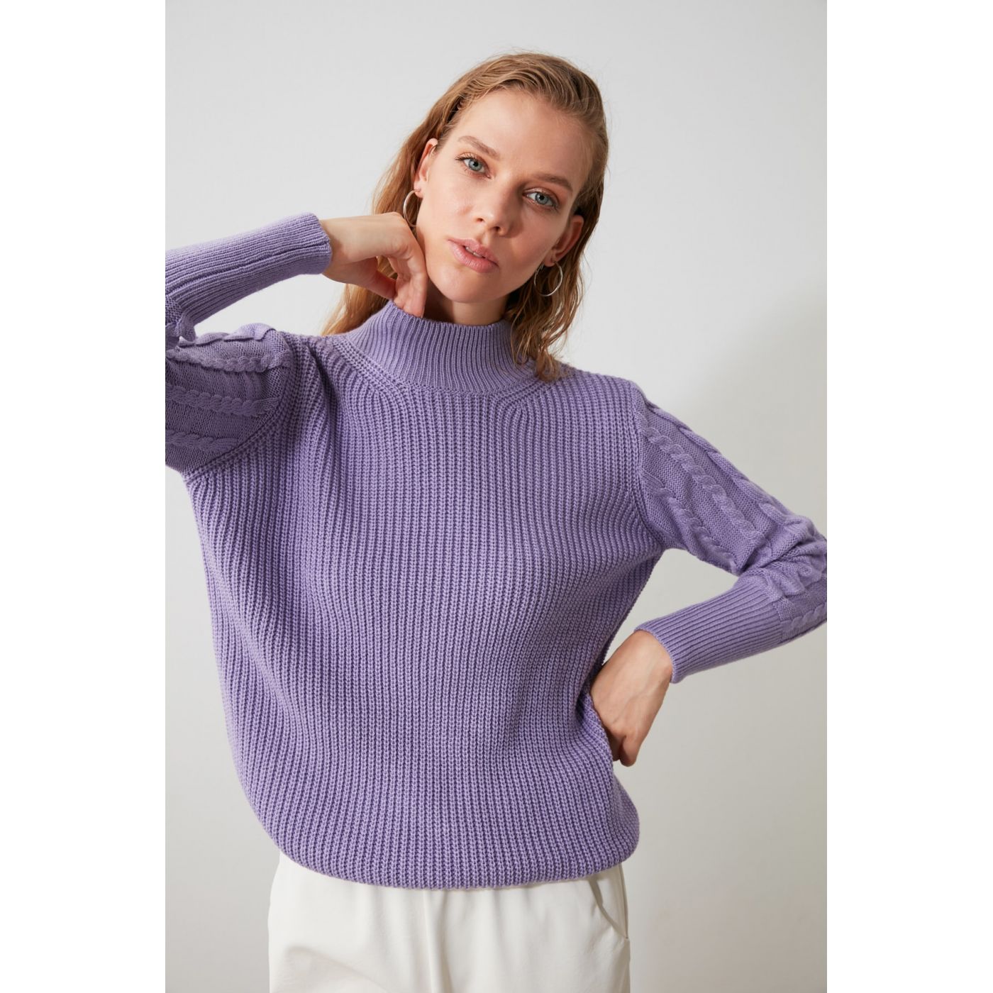 Trendyol Lila Sleeves Knitted Knitted Knitwear Sweater