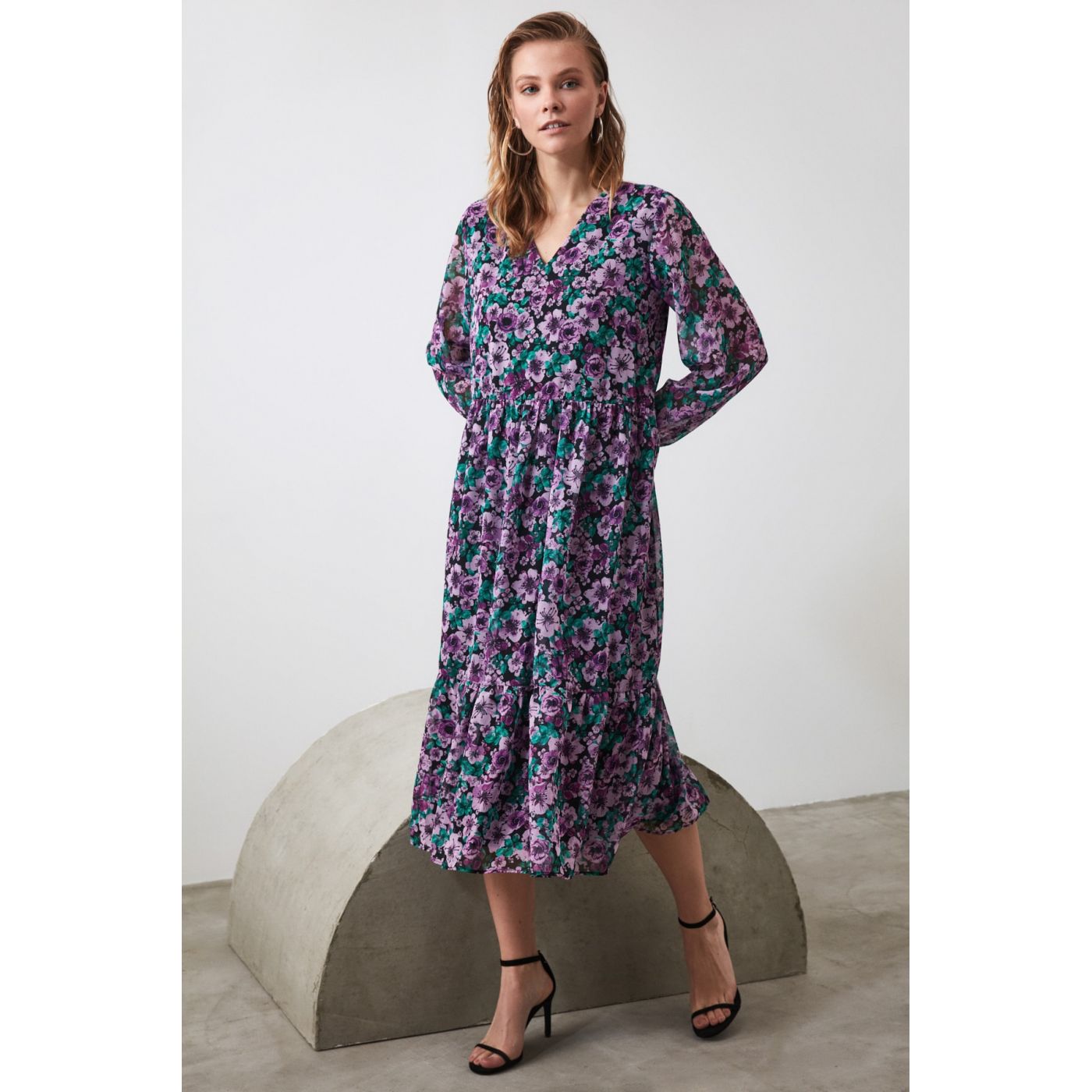 Trendyol Multi-Color Floral Patterned Wide Cut Dress