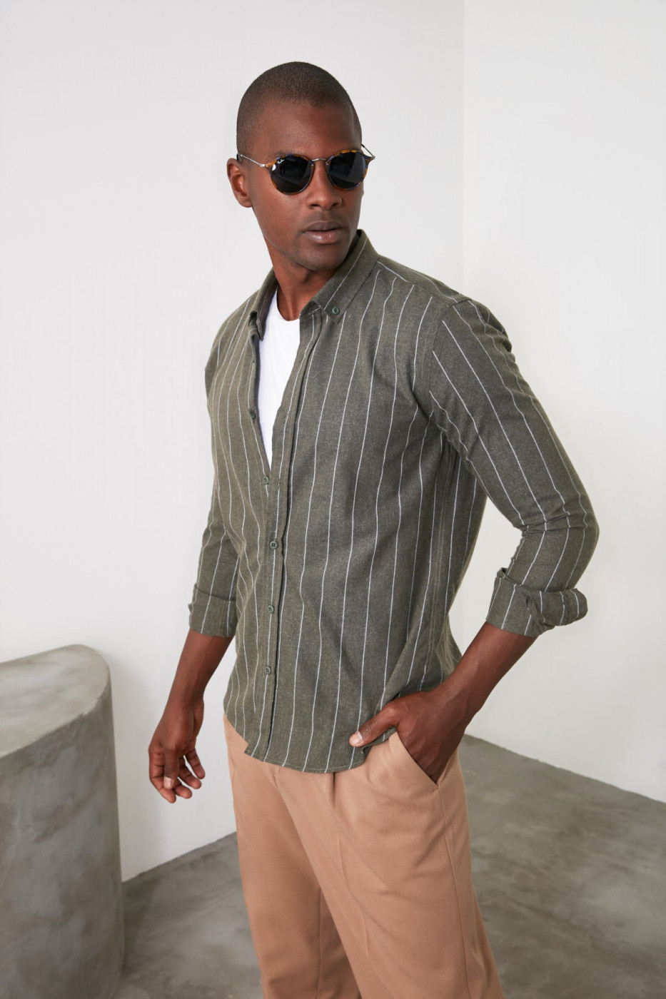 Trendyol Khai Men's Striped Shirt Collar Slim Fit Shirt