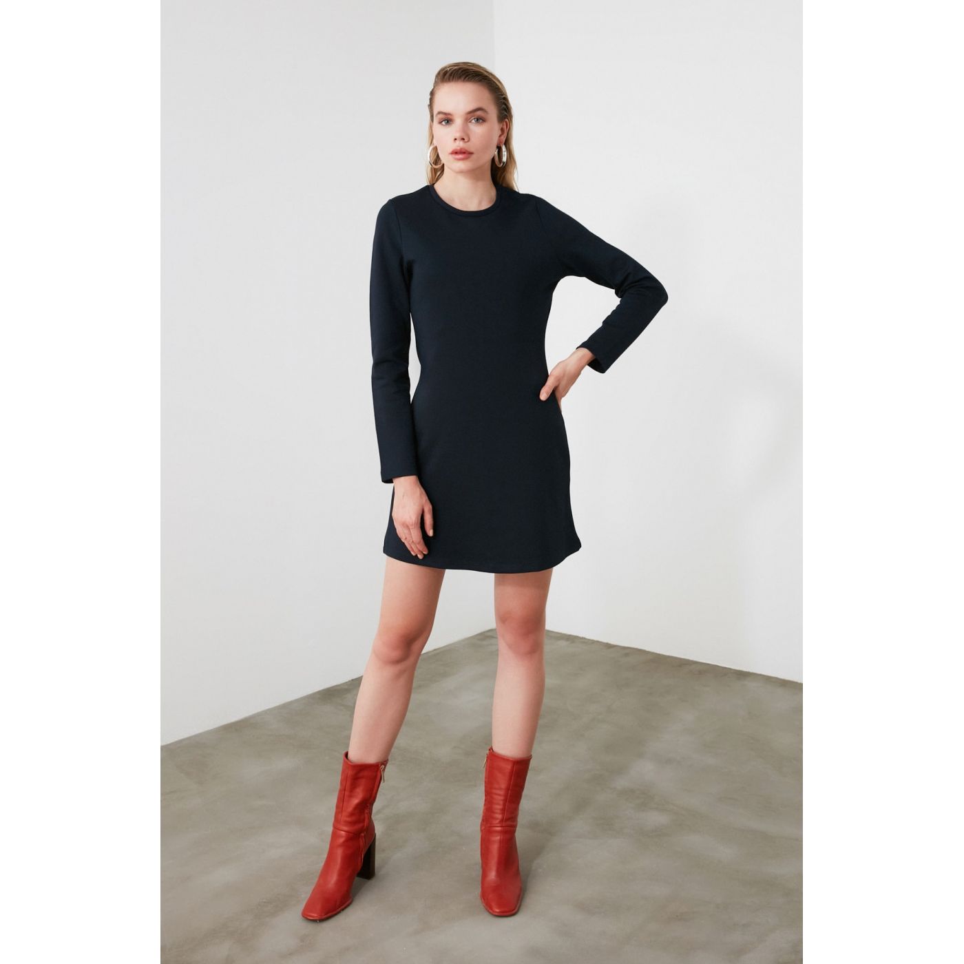 Trendyol Navy Bike Collar Mini Knitting Dress