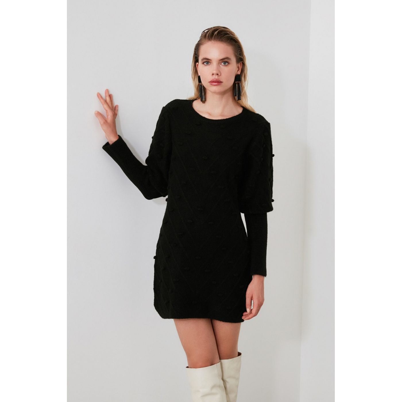 Trendyol Black Pompom Braid Detailed Sweater