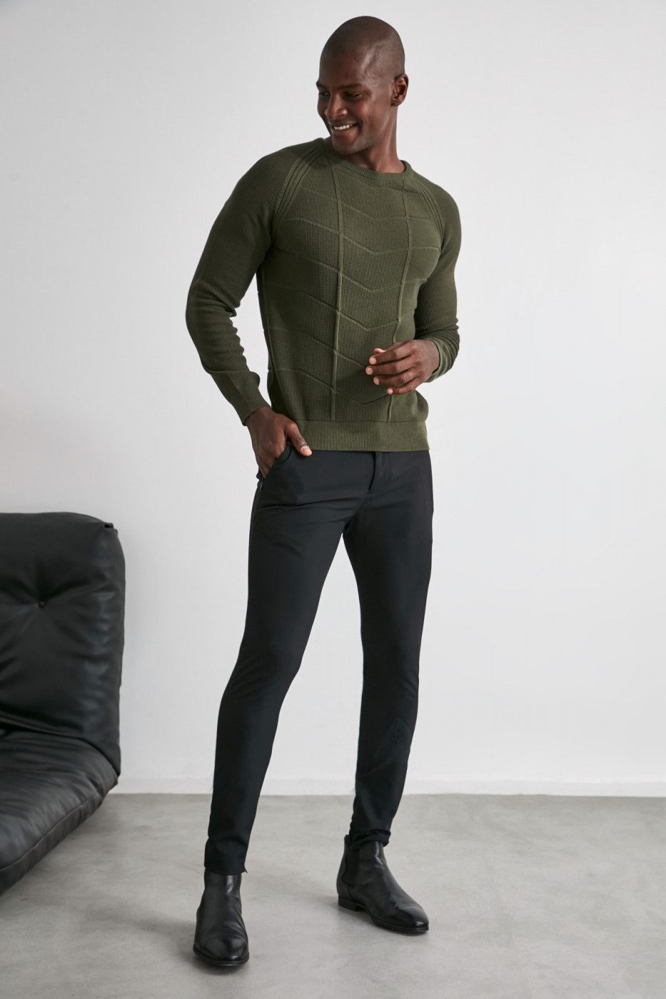 Trendyol Khaki Men's Bicycle Collar Textured Reglan Armwear Sweater