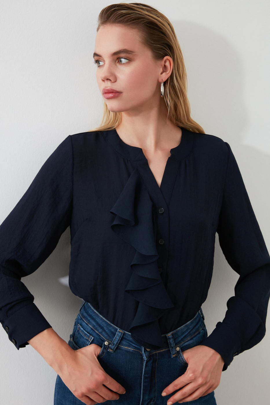 Trendyol Navy Frilled Shirt