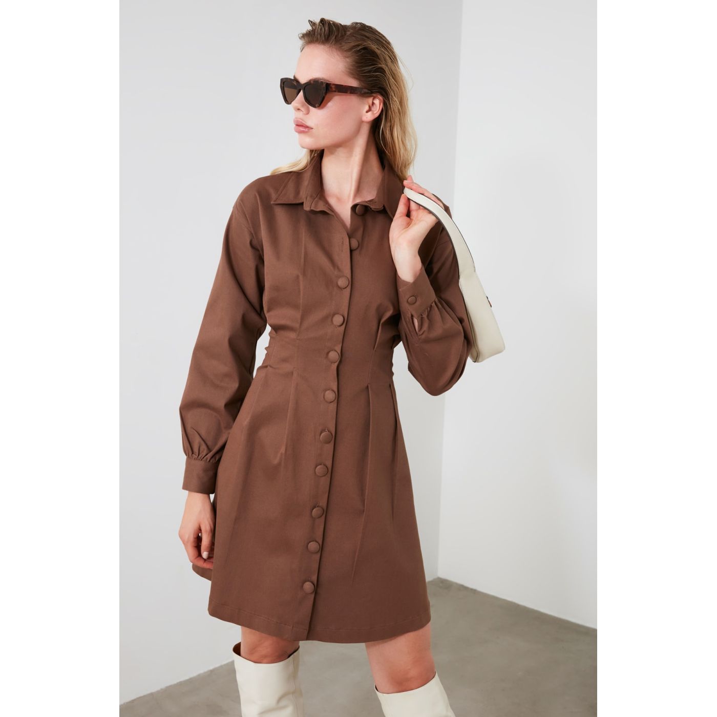 Trendyol Brown Button Dress