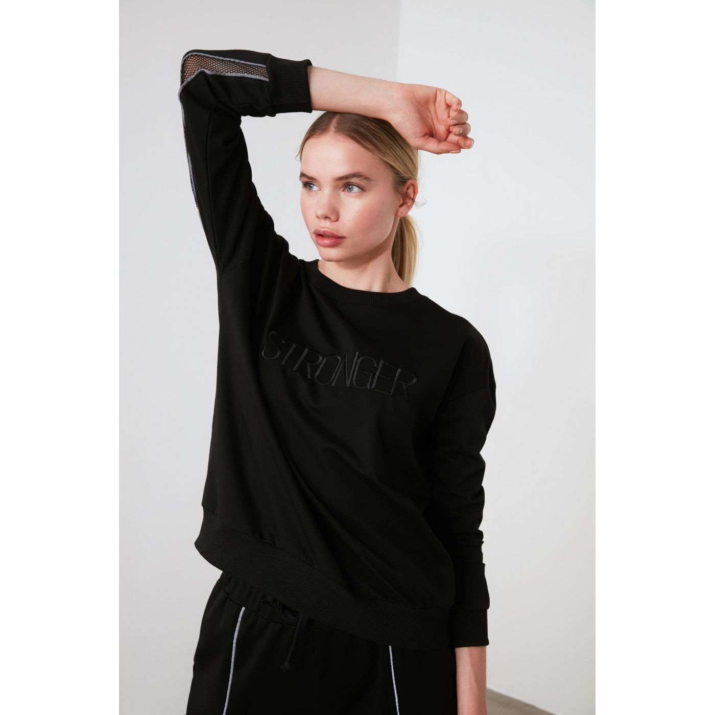 Trendyol Black File Striped Sports Sweatshirt