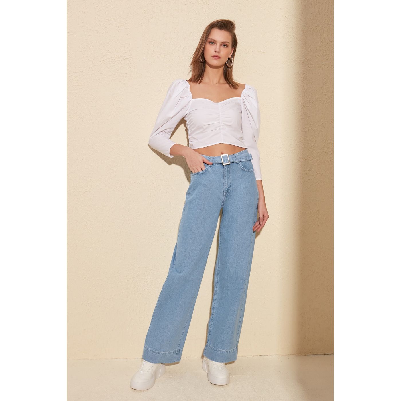 Trendyol High Waist Wide Leg Jeans WITH Light Blue Belt