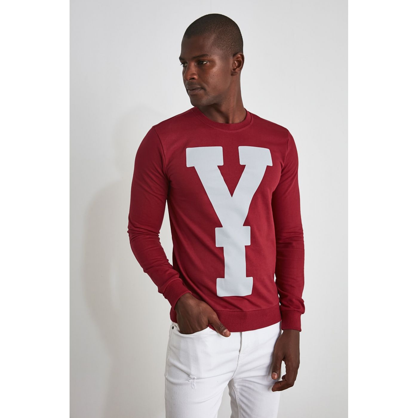 Trendyol Burgundy Men's Printed Sweatshirt