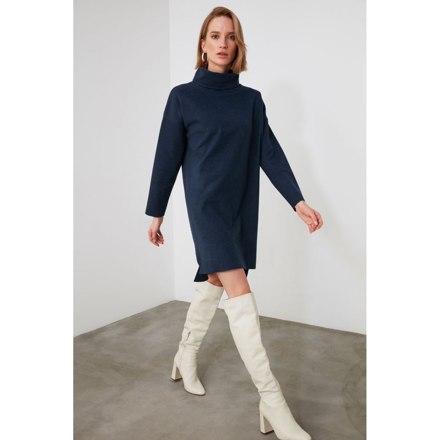 Trendyol Indigo Turtlene collar Thessalical Knitted Dress