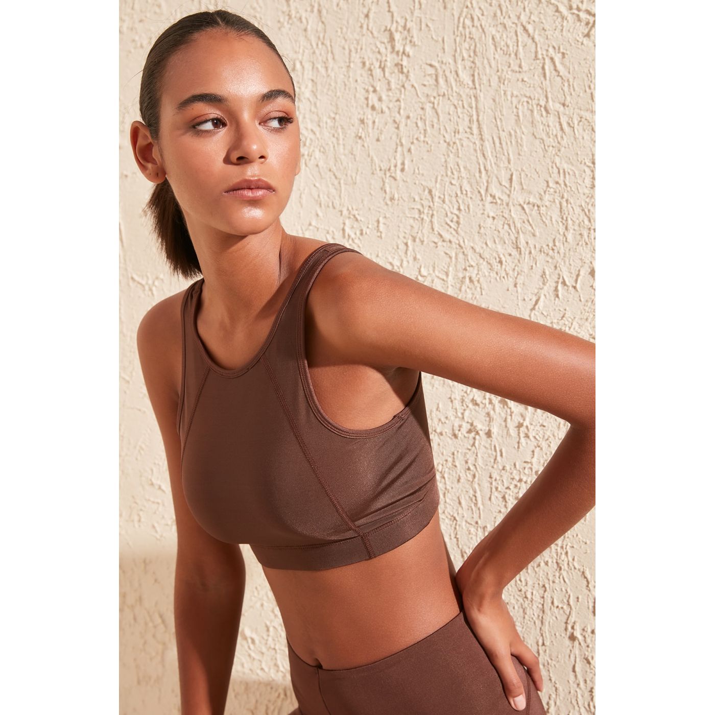 Trendyol Brown Stitch Detailed Sports Bra