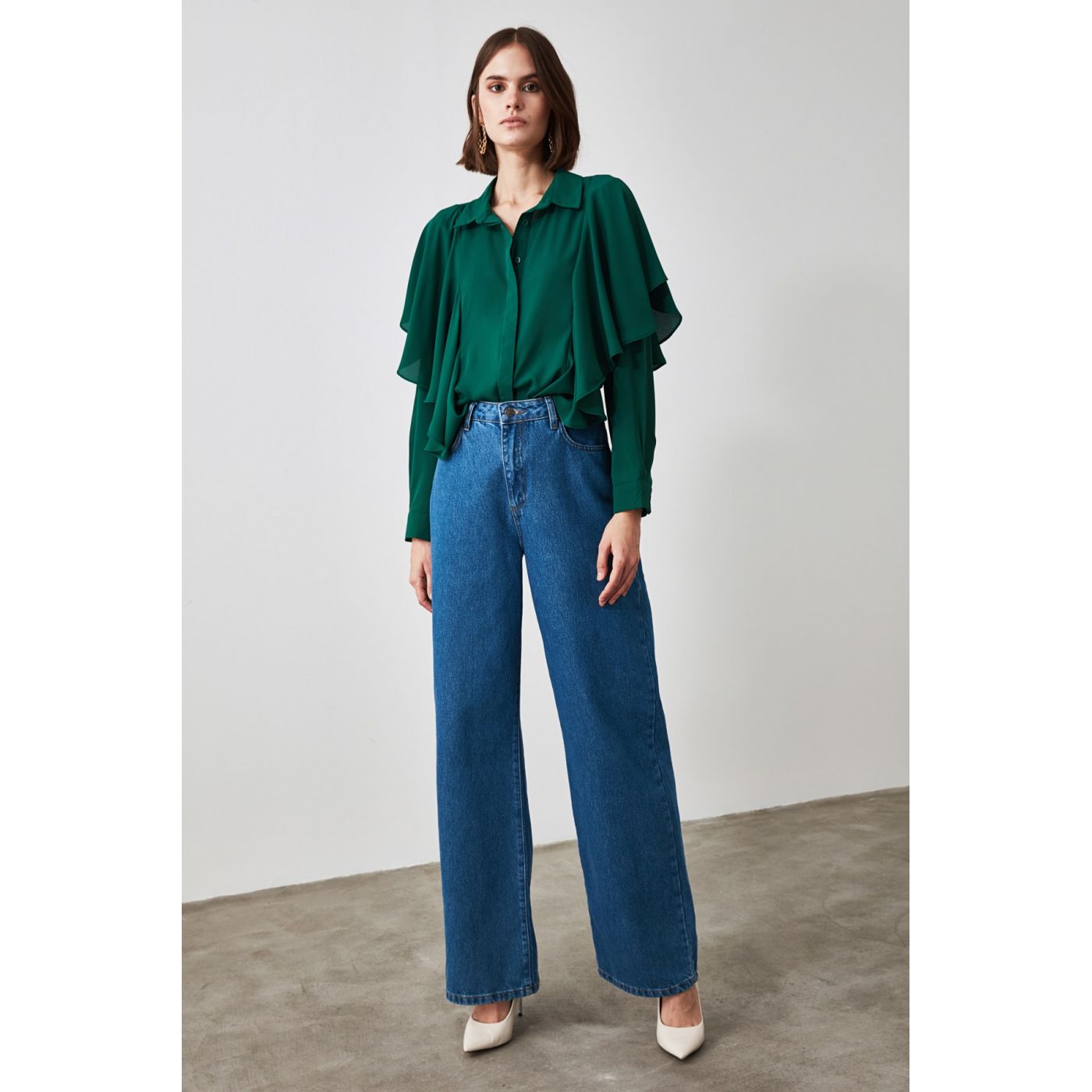 Trendyol Green Shoulder Detailed Shirt