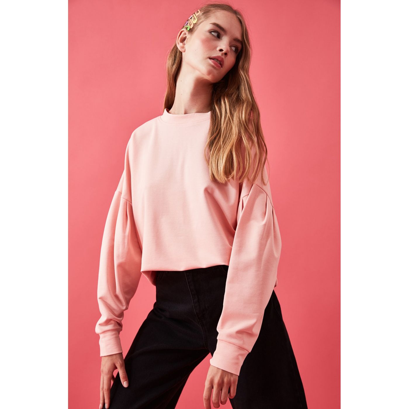 Trendyol Pink Back Detailed Knitted Sweatshirt