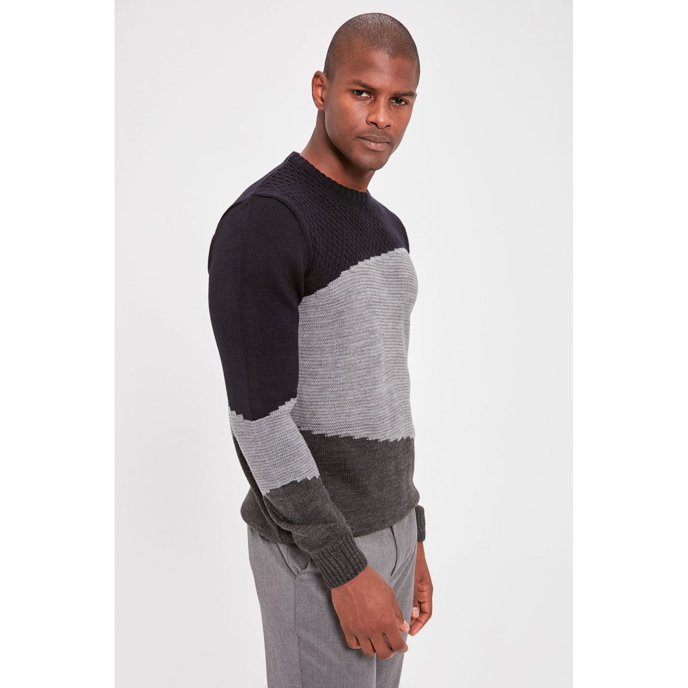 Trendyol Navy Blue Men's Textured Panelknit Knitwear Sweater