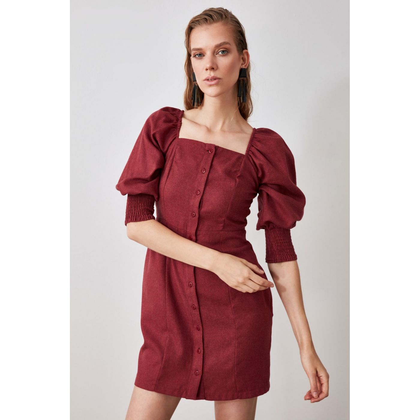 Trendyol Burgundy Gipe Detailed Dress