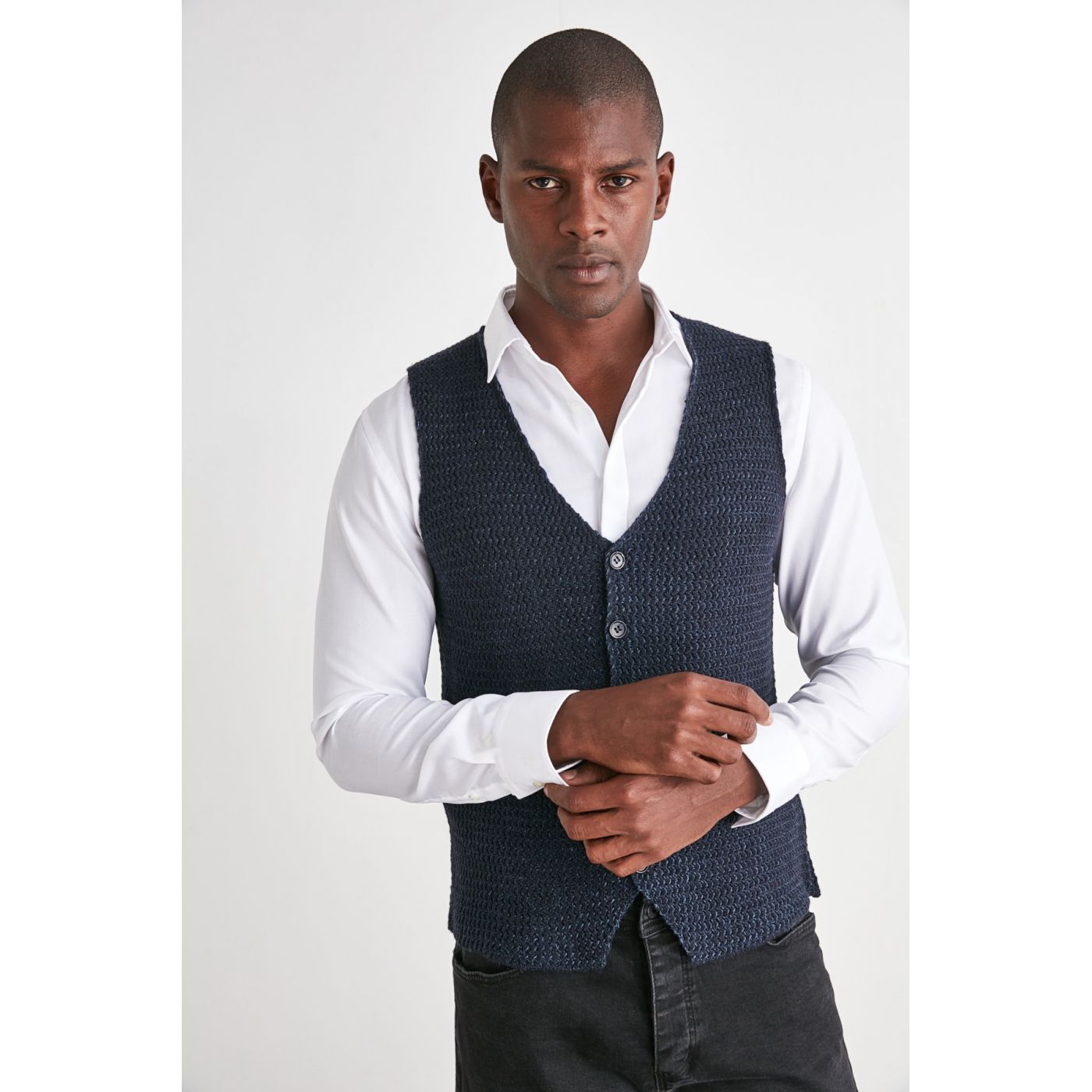 Trendyol Navy Men's Button Knitwear Vest