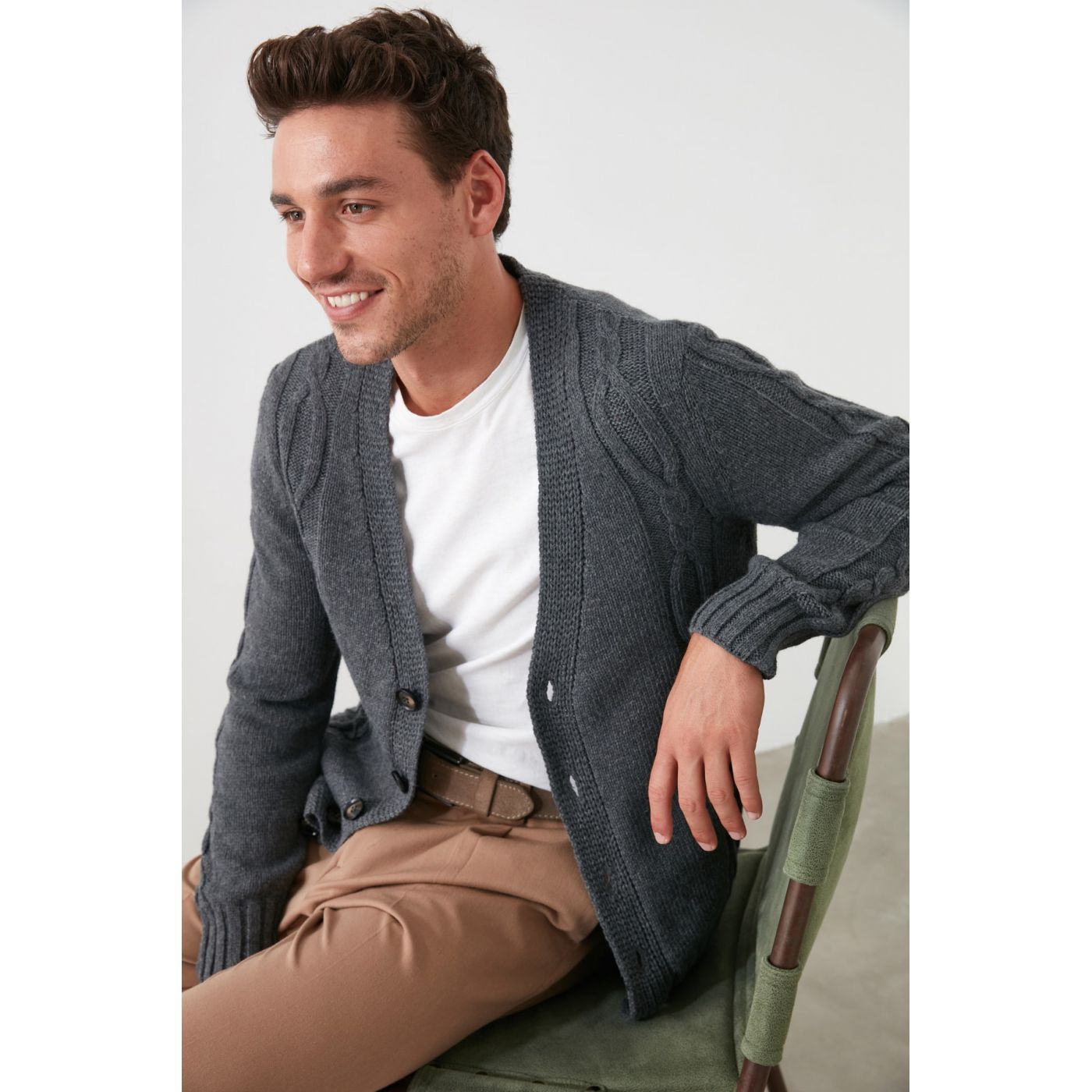 Trendyol Grey Male Cardigan