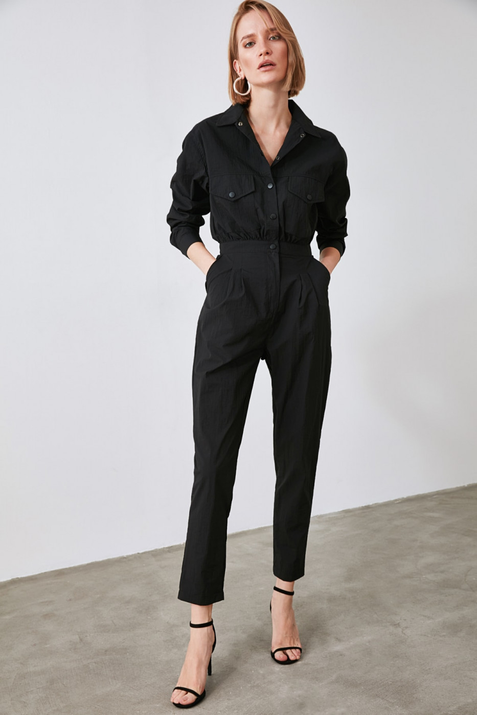 Trendyol Black Button Detailing Jumpsuit