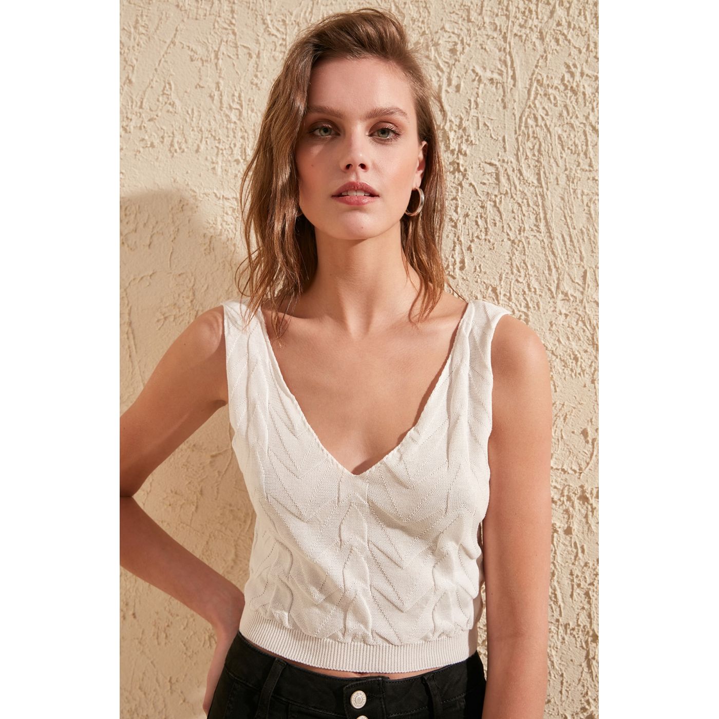Trendyol Ecru Crop Summer Knitted Blouse
