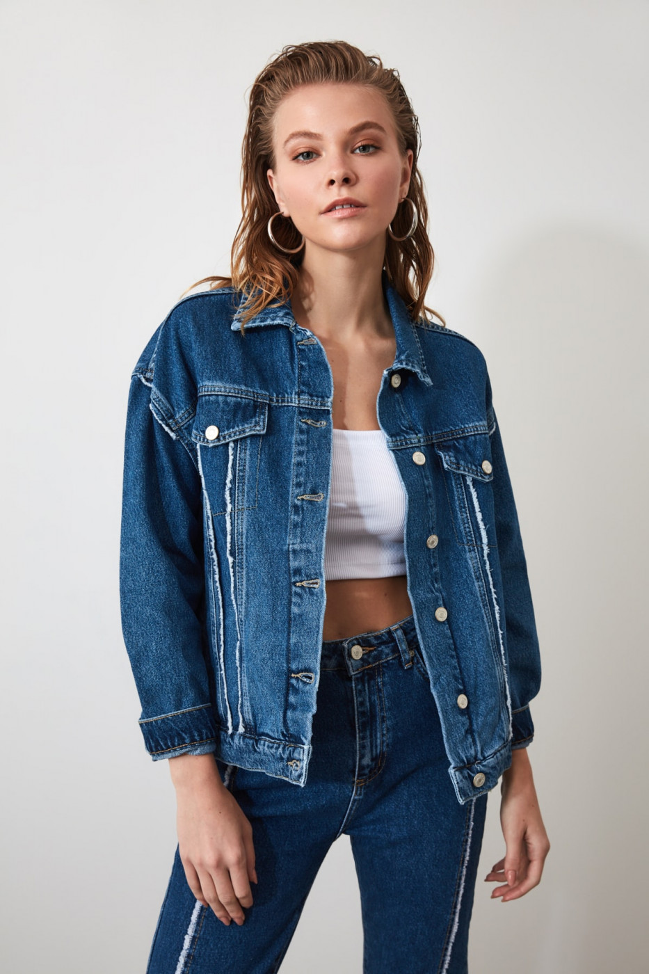 Trendyol Navy Tassel Detailed Denim Jacket