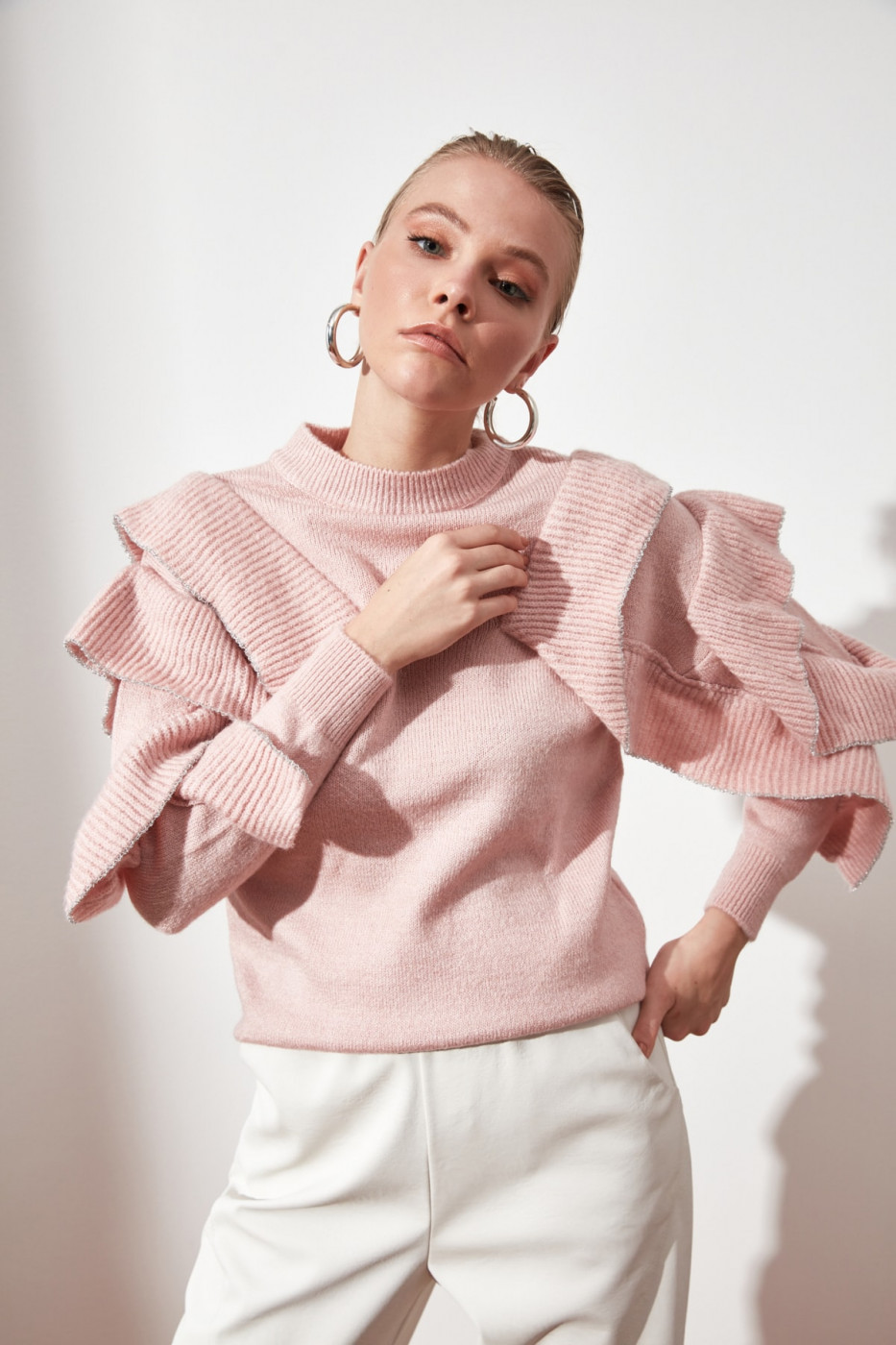 Trendyol Pink Flywheel Knitwear Sweater