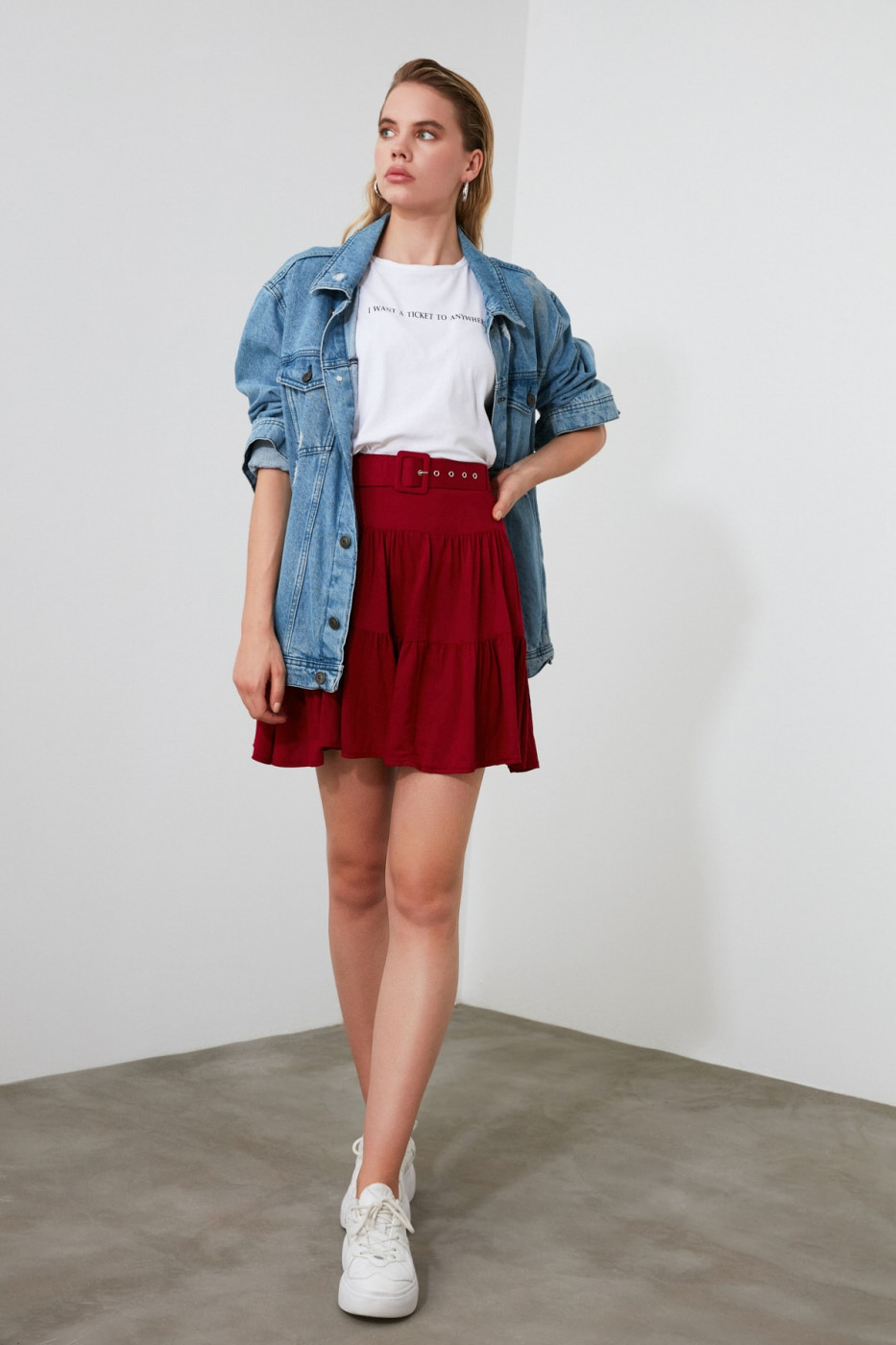 Trendyol Burgundy Belt Skirt