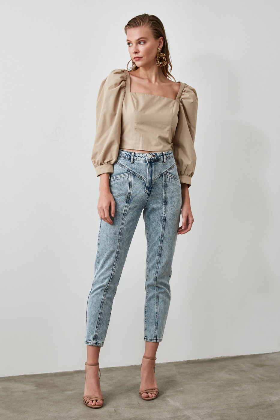 Trendyol Blue Seam Detailed High Waist Mom Jeans