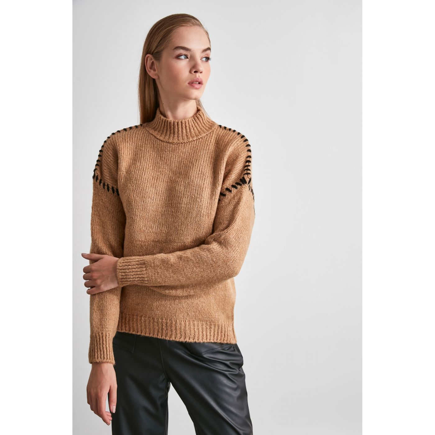 Trendyol Camel Shoulder Seam Detailed Knitwear Sweater
