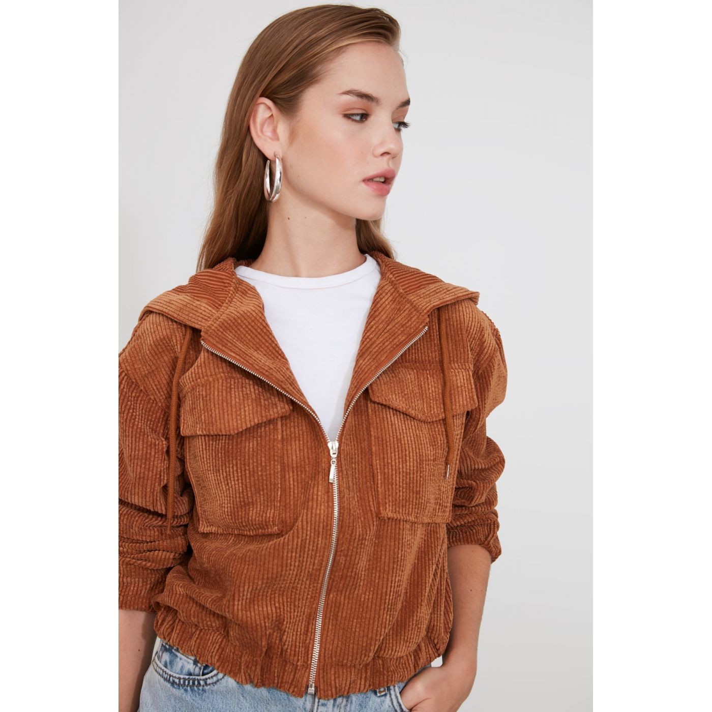 Trendyol Brown Zip Jacket