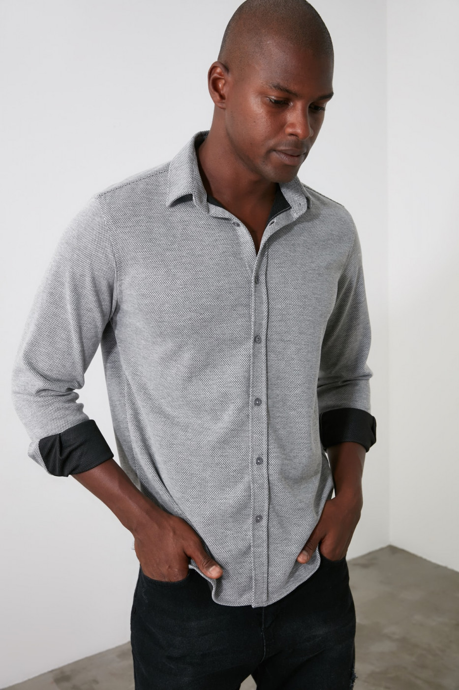 Trendyol Grey Men's Regular Textured Shirt