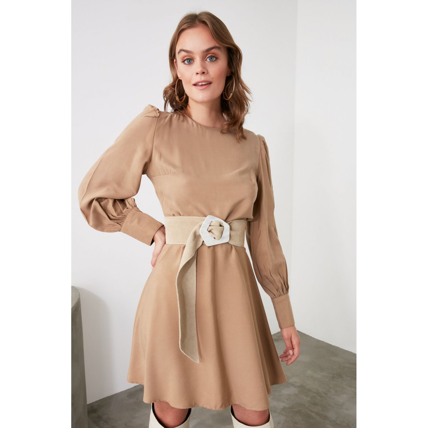 Trendyol Mink Sleeve Detailed Dress