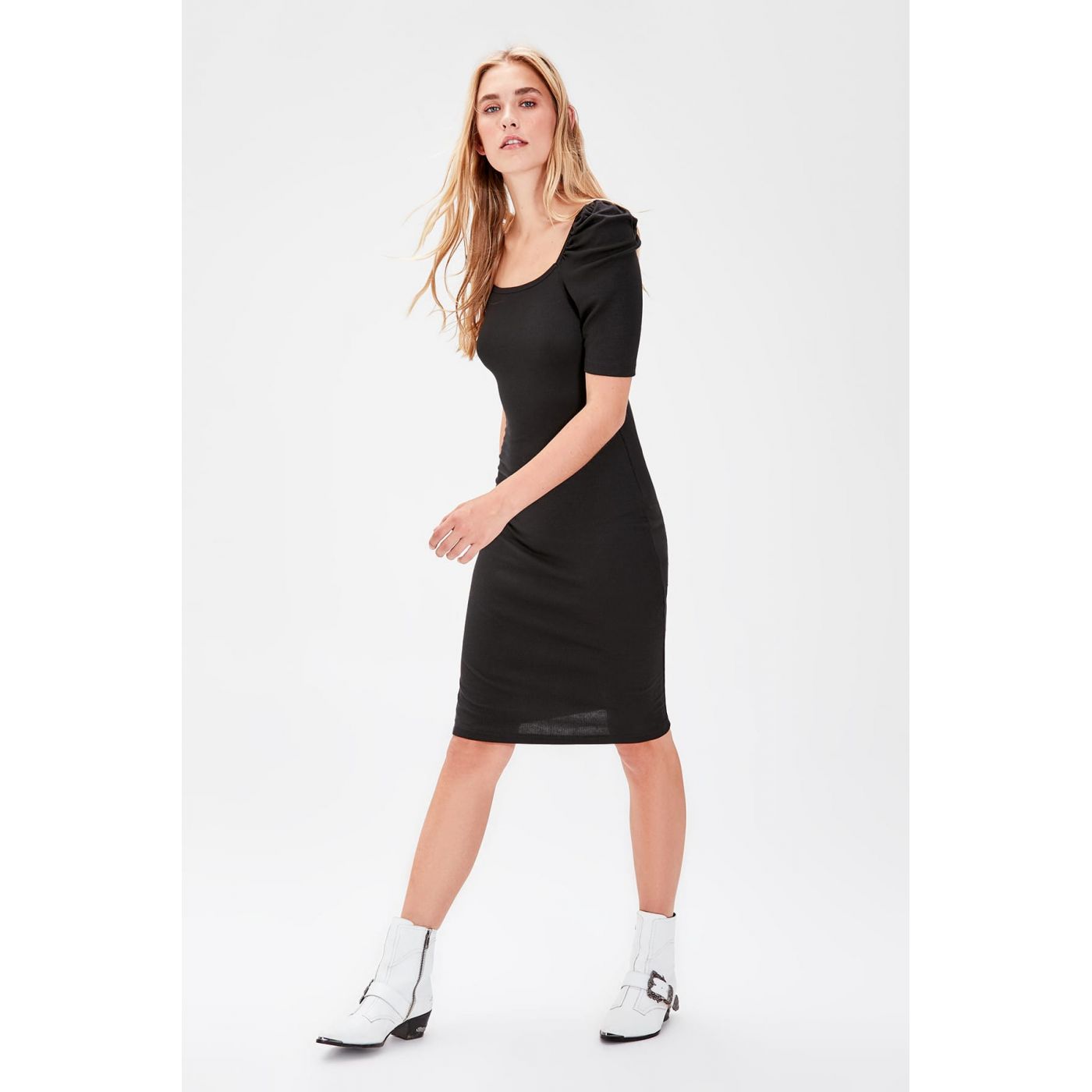 Trendyol Black Square Collar Knitted Dress