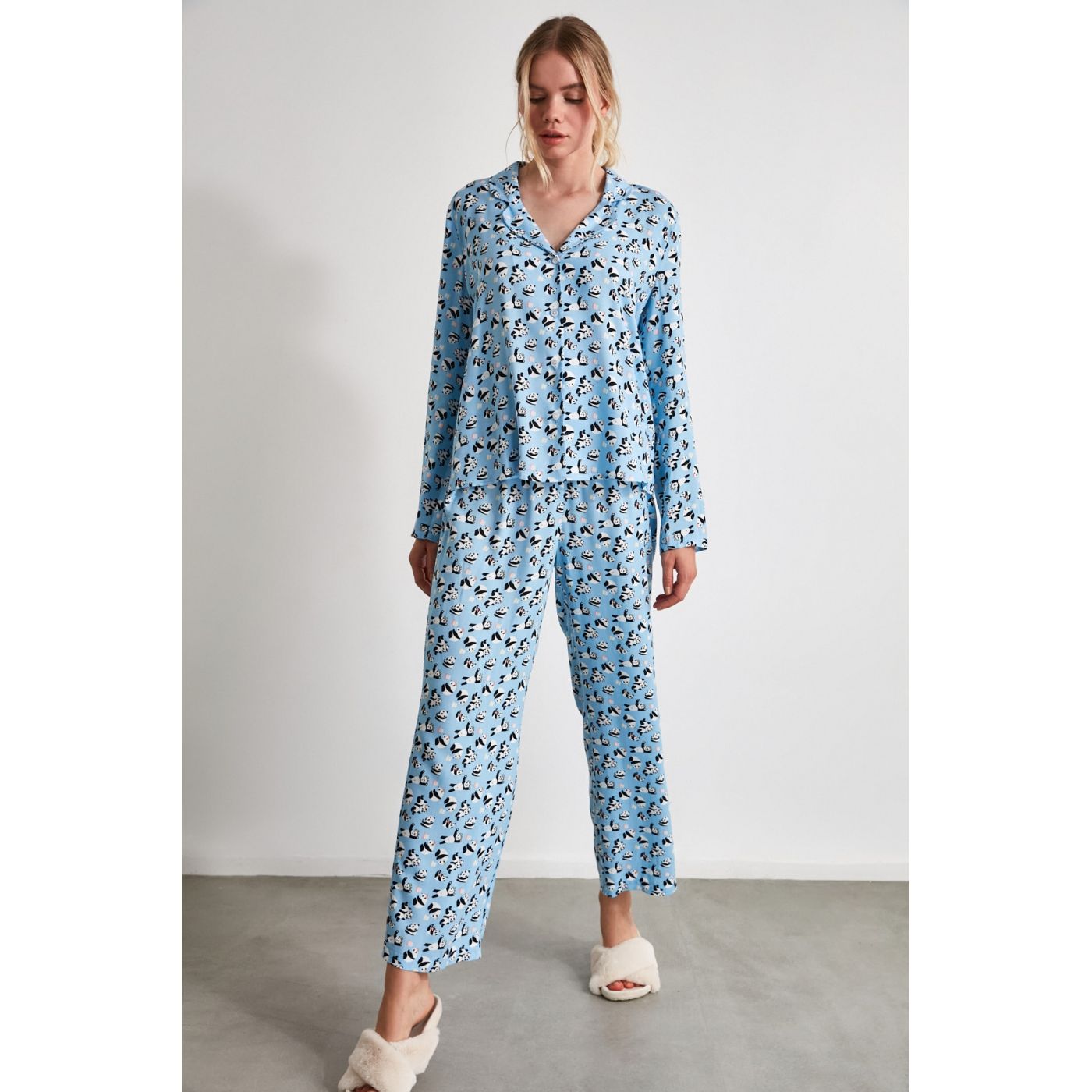 Trendyol Panda Printed Woven Pajama Set