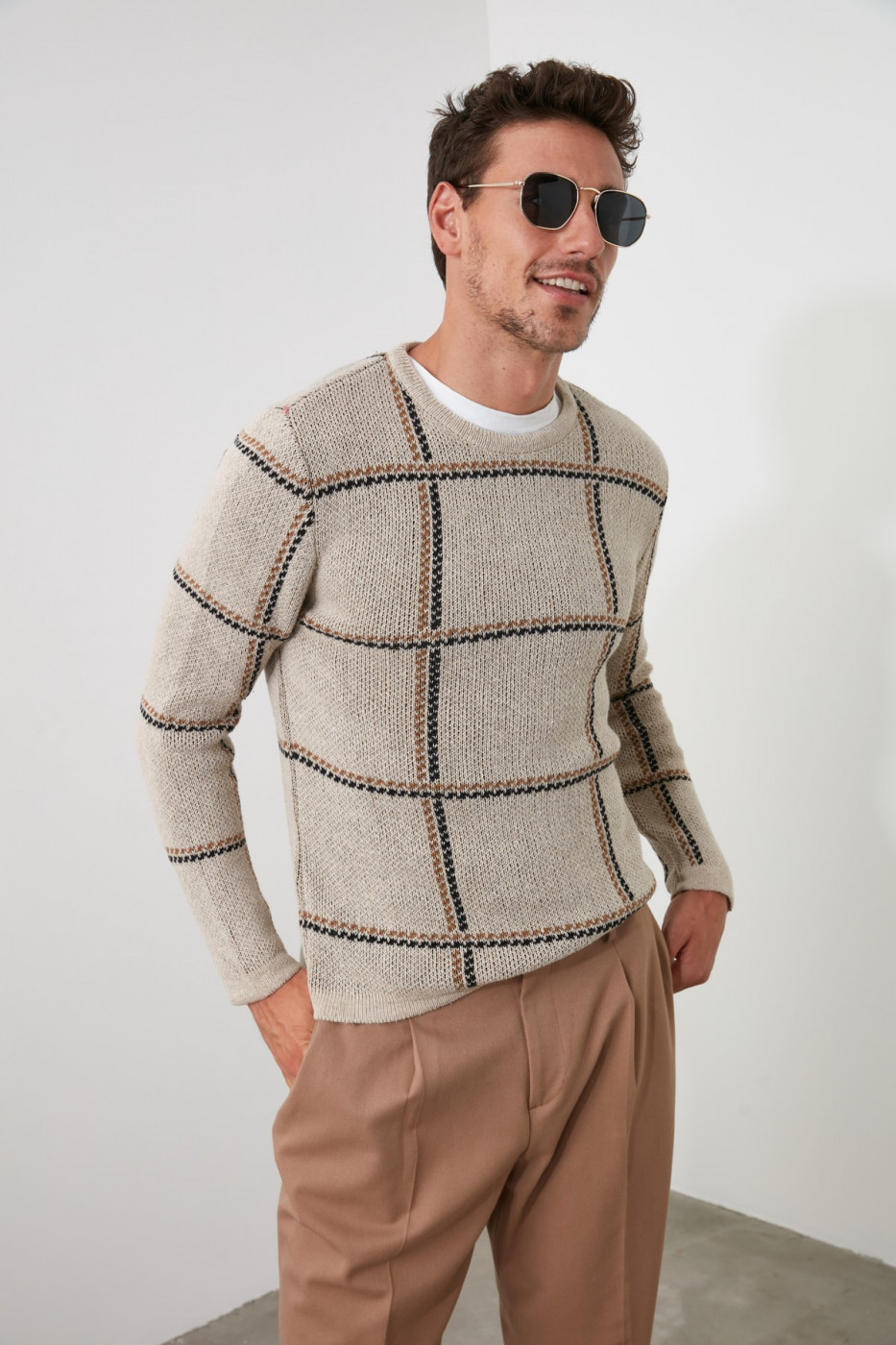 Trendyol Ekru Men's Bicycle Collar Cartridge Knitwear Sweater