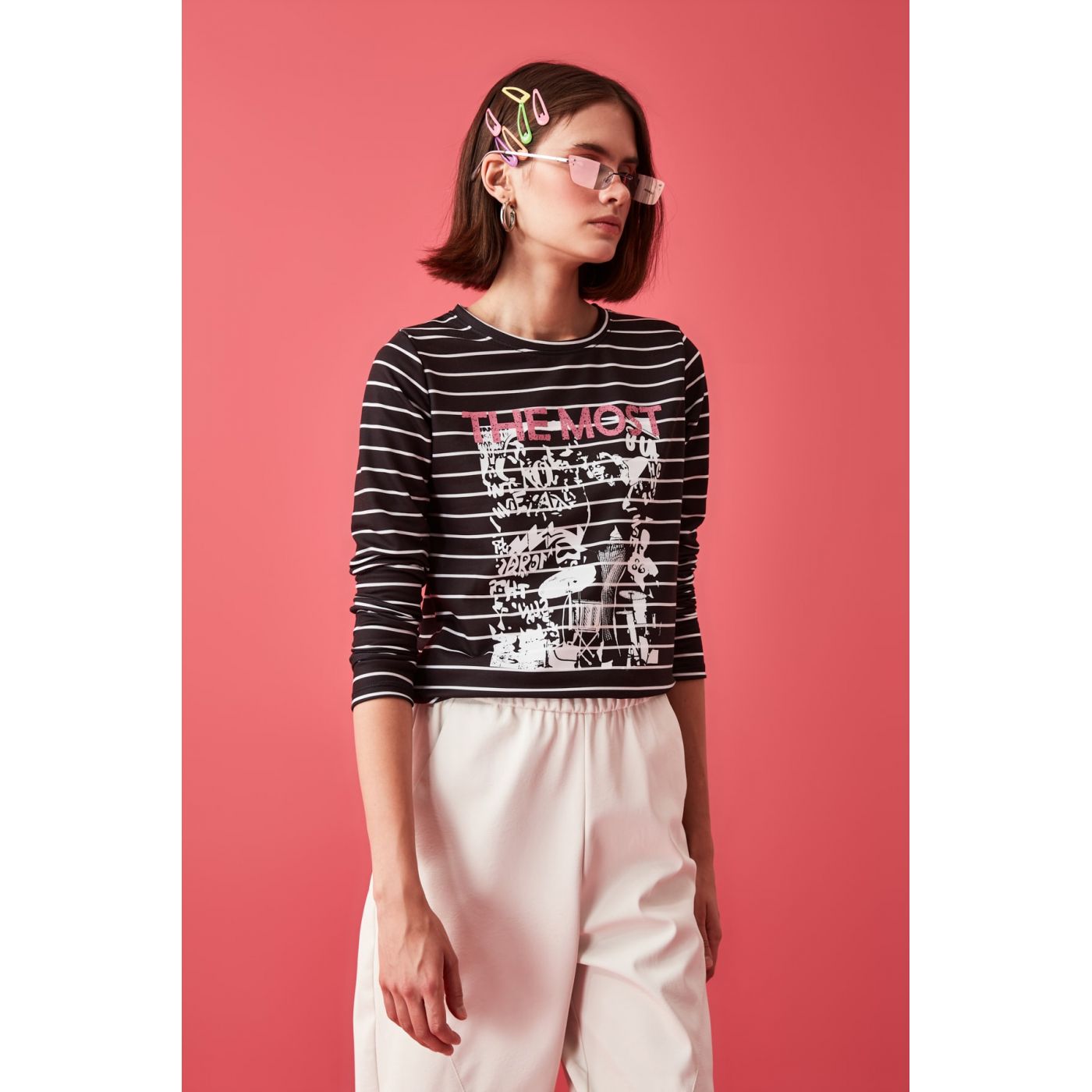 Trendyol Black Striped Basic Knitted T-Shirt