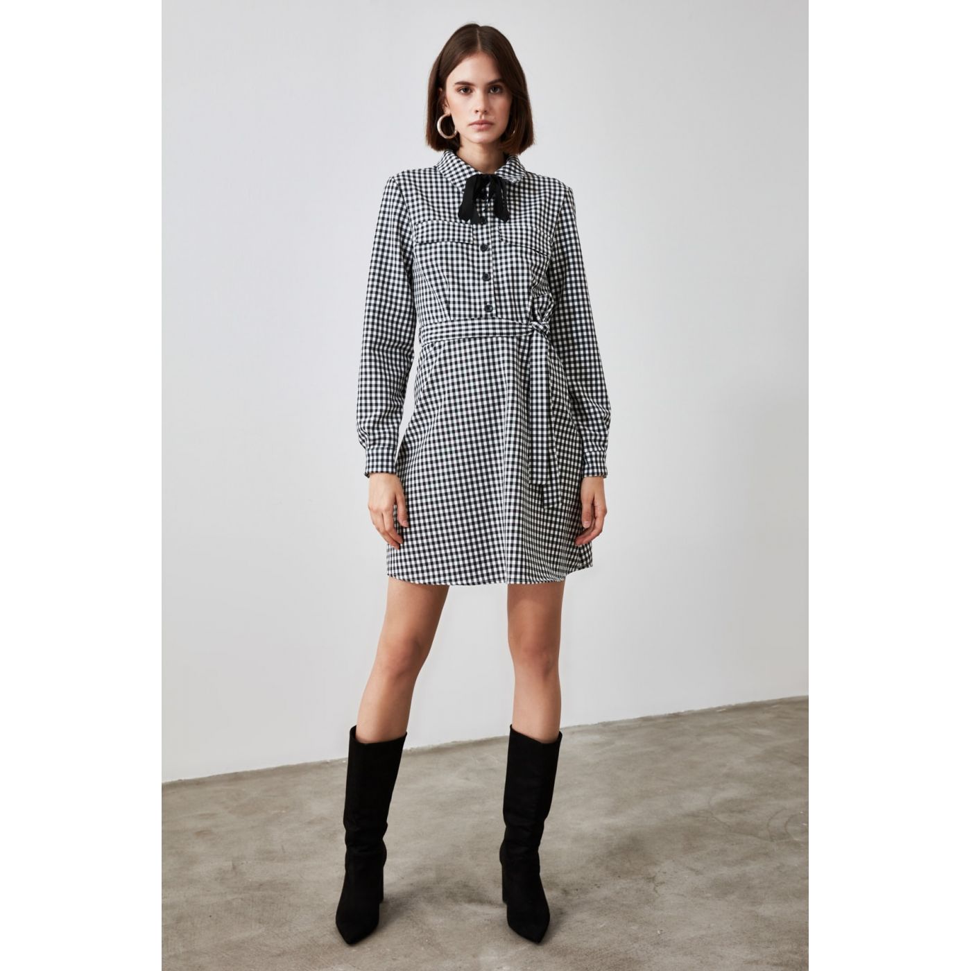 Trendyol Multicolored BeltEd Neckline Detailing Dress