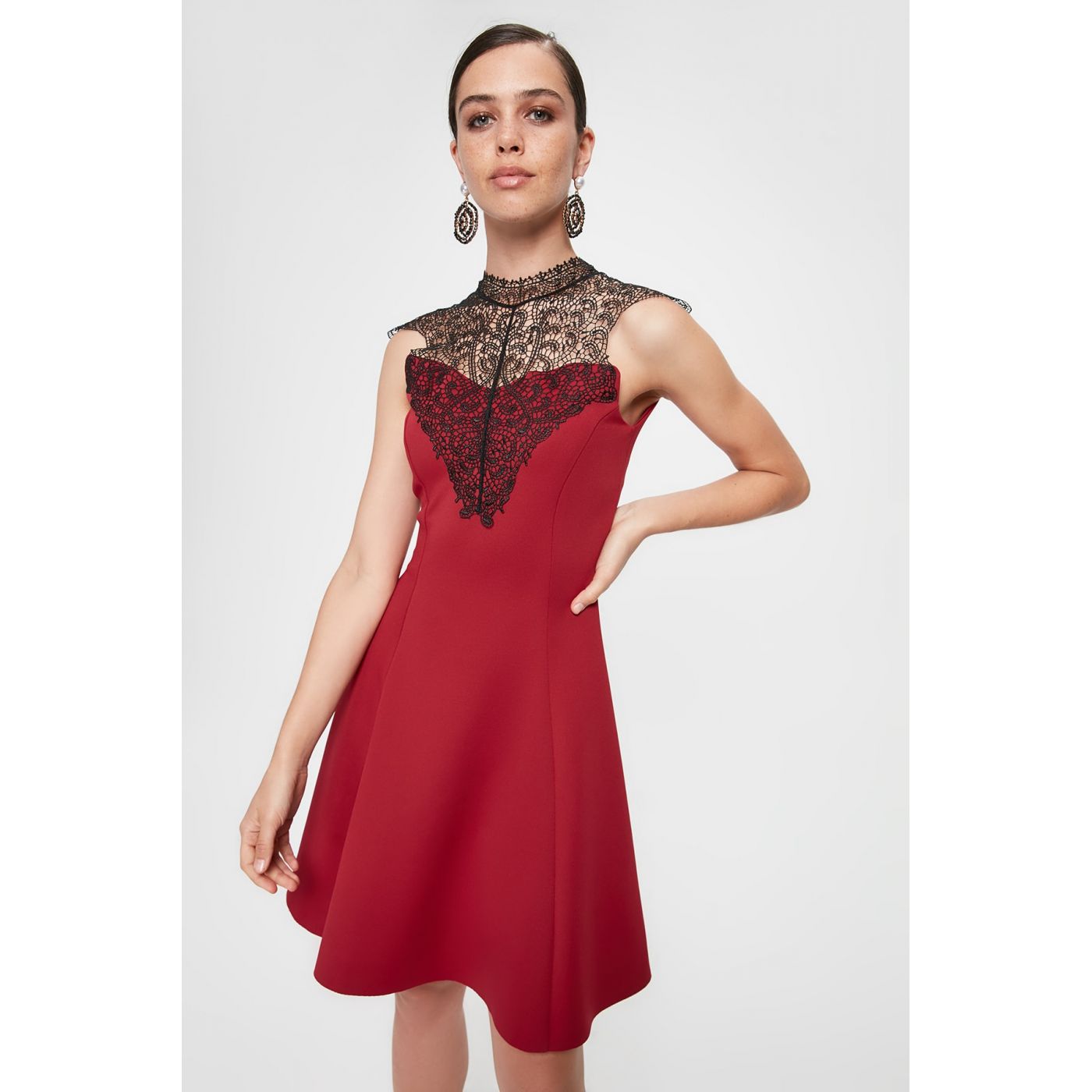 Trendyol Burgundy Collar Lace Dress