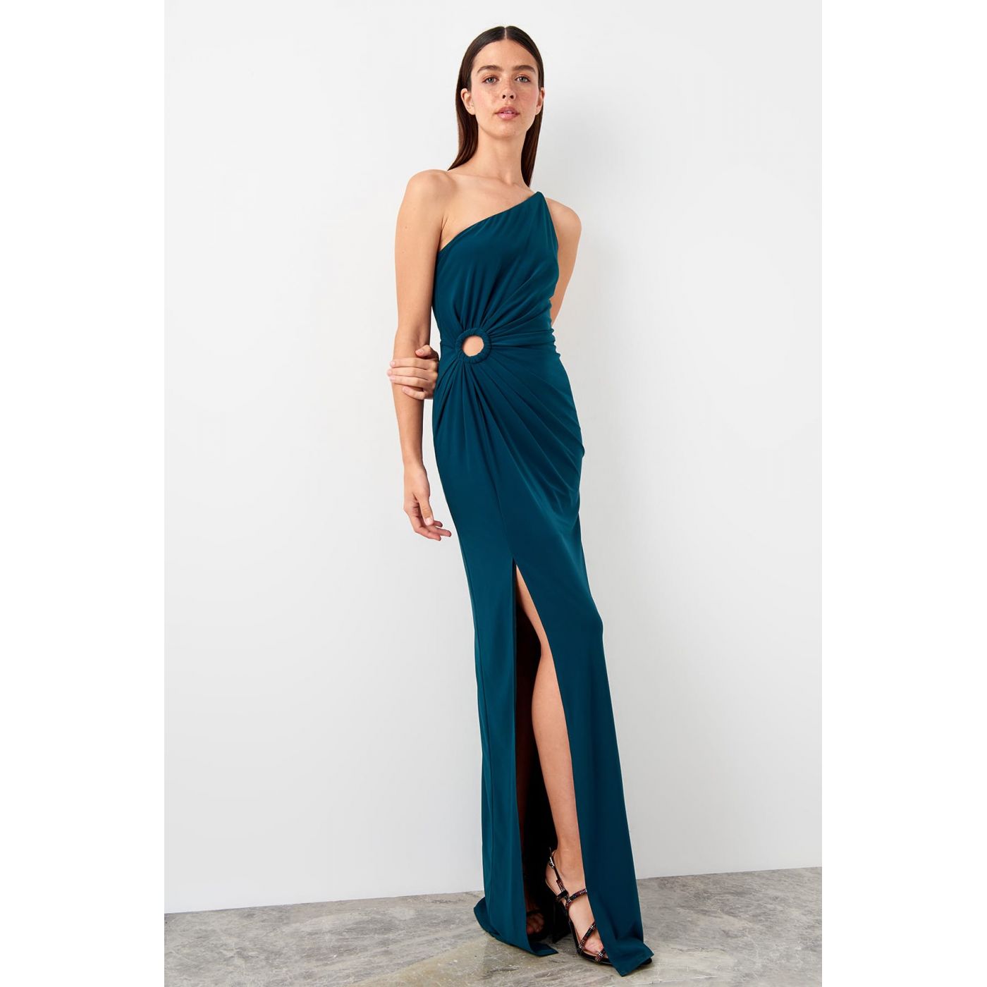 Trendyol Emerald Green Waist Detailed Drapeli Evening Dress