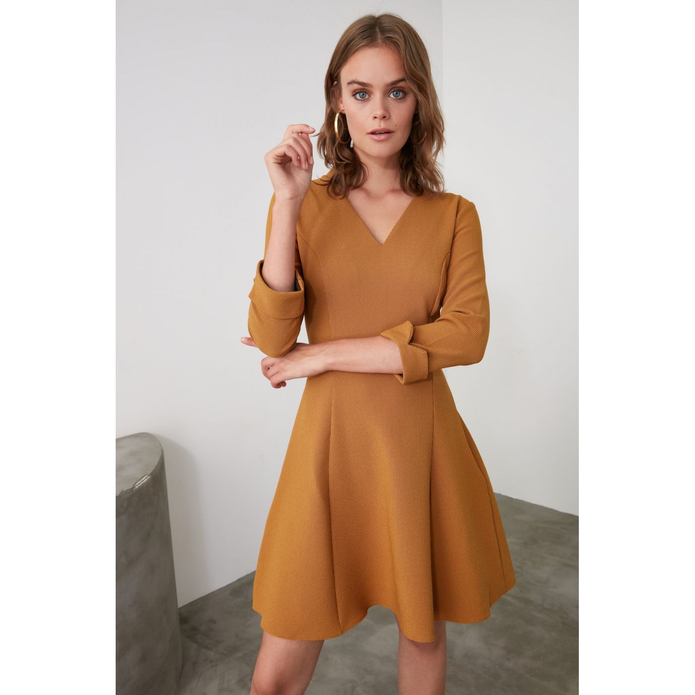 Trendyol Camel NeckLine Detailed Dress