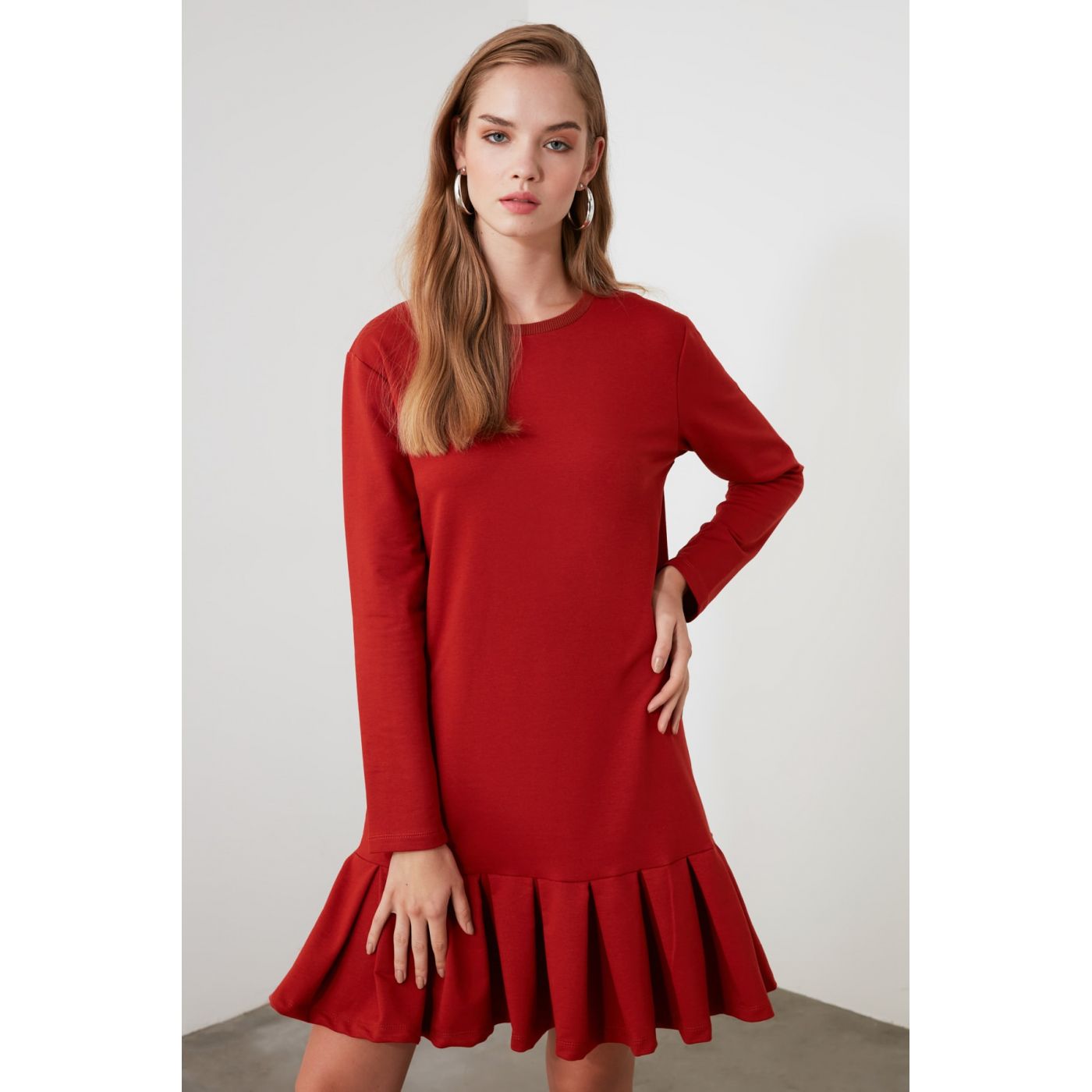 Trendyol Cinnamon Pleated Knitted Dress