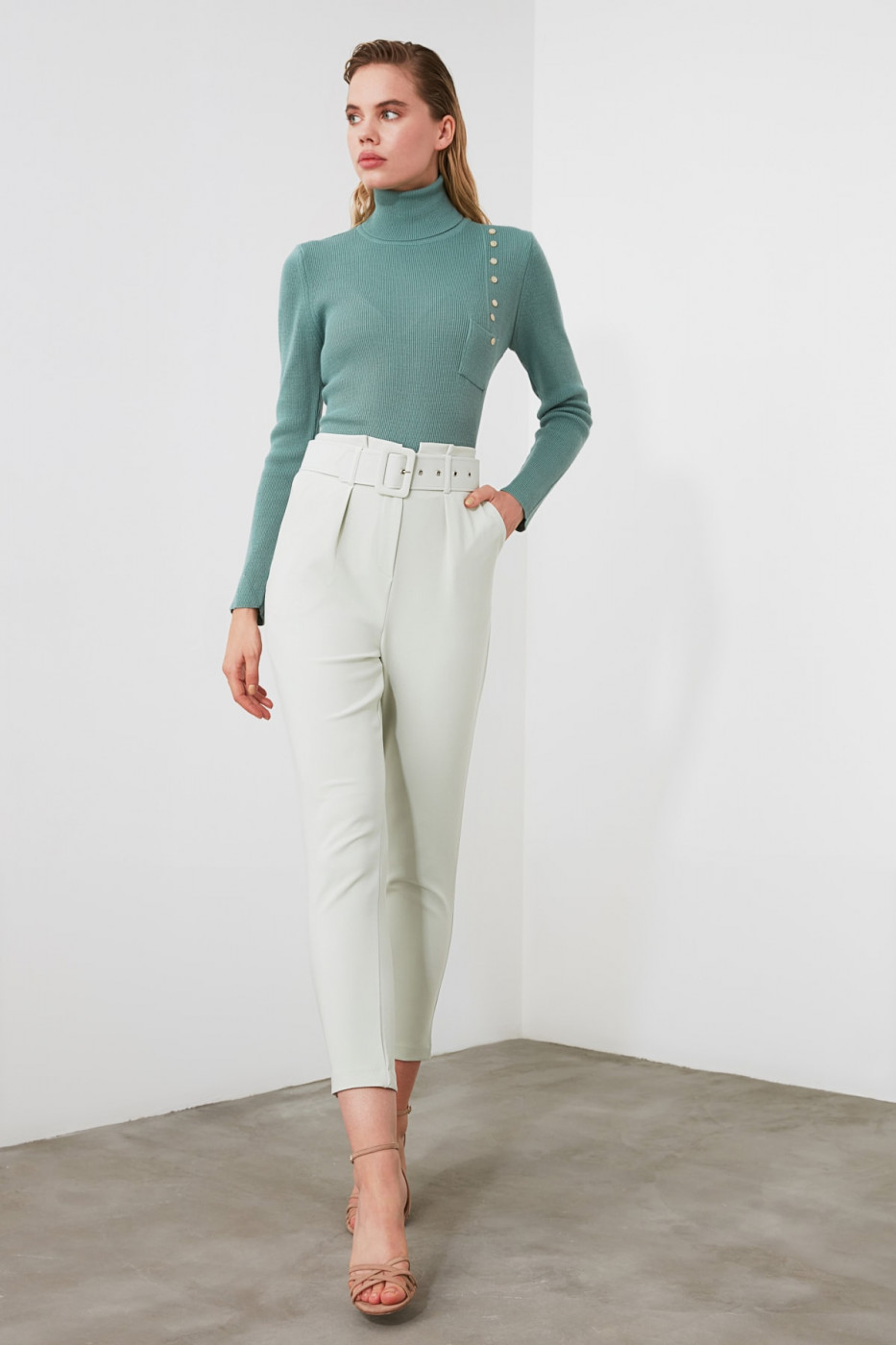 Trendyol Mint Belt Detailed Pants
