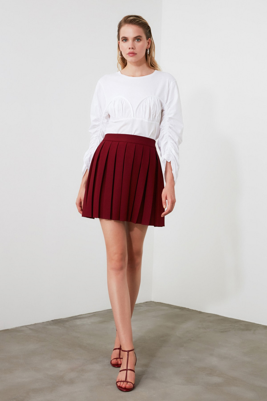 Trendyol Burgundy Pleated Skirt