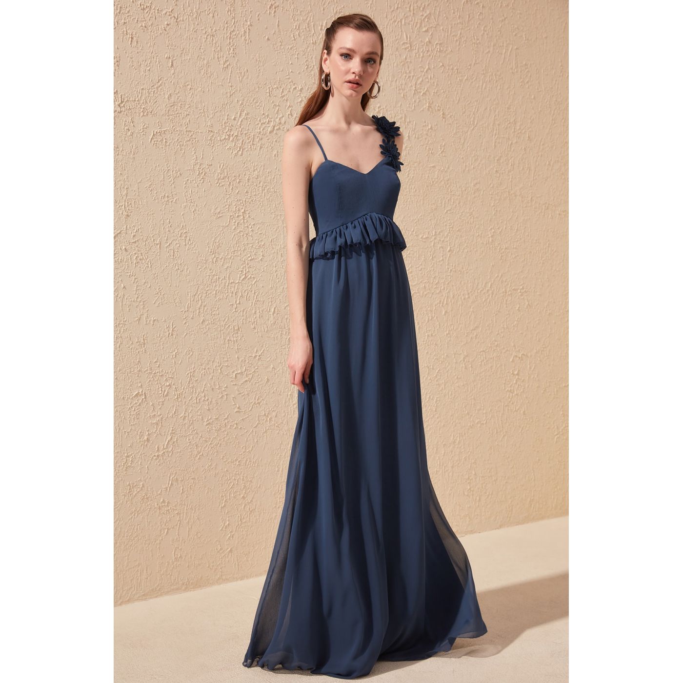 Trendyol Indigo Applique Detailed Evening Dress & Graduation Dress
